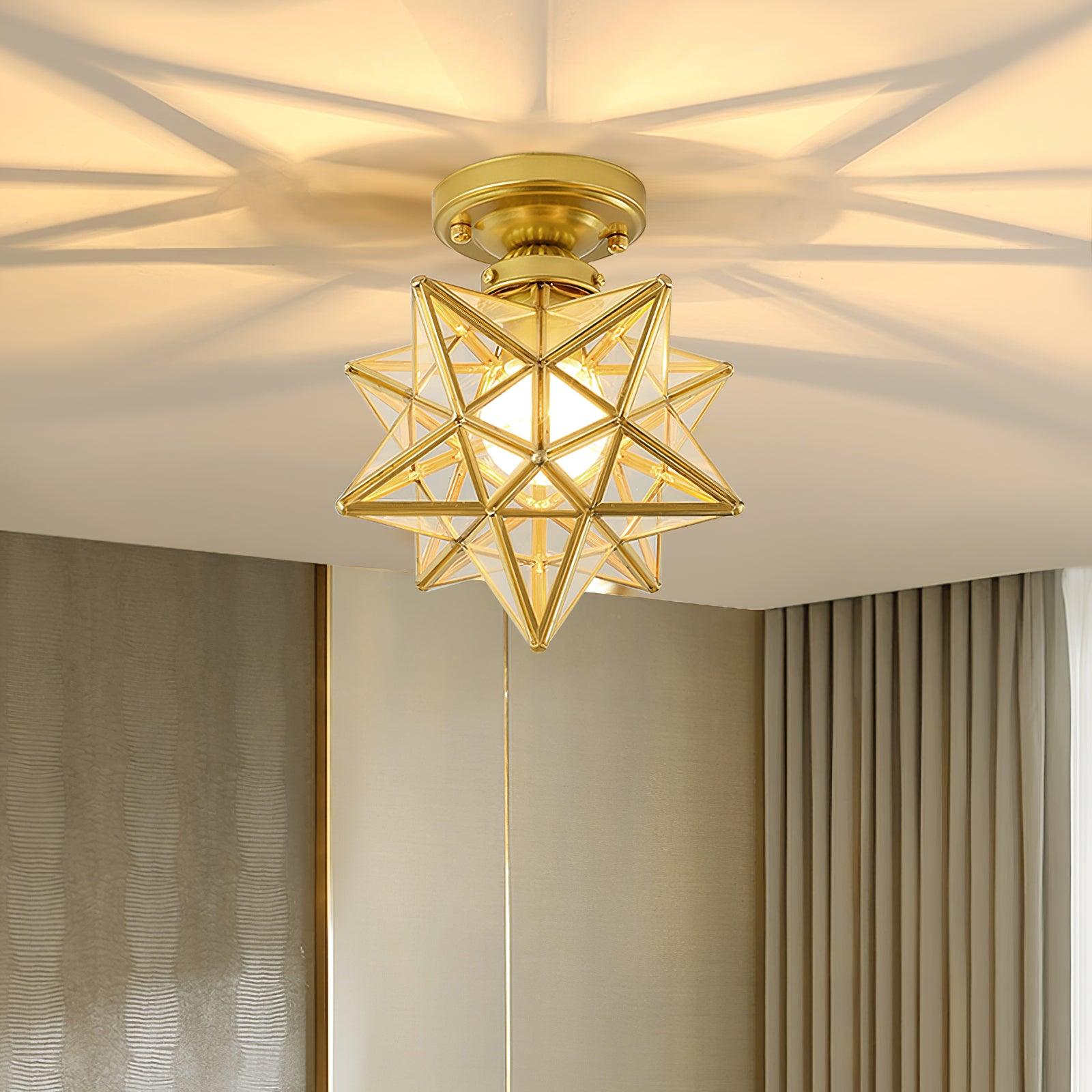 Geometric Star Pendant Light Fixture with Multi-Faceted Glass Panels for Hallway Entry Living Room Indoor Overhead Lighting | Thomler