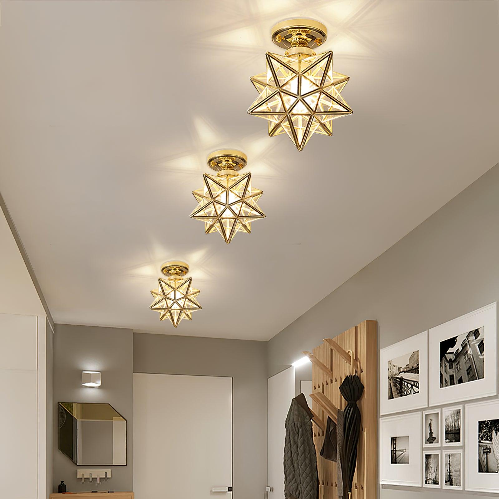 Geometric Star Pendant Light Fixture with Multi-Faceted Glass Panels for Hallway Entry Living Room Indoor Overhead Lighting | Thomler