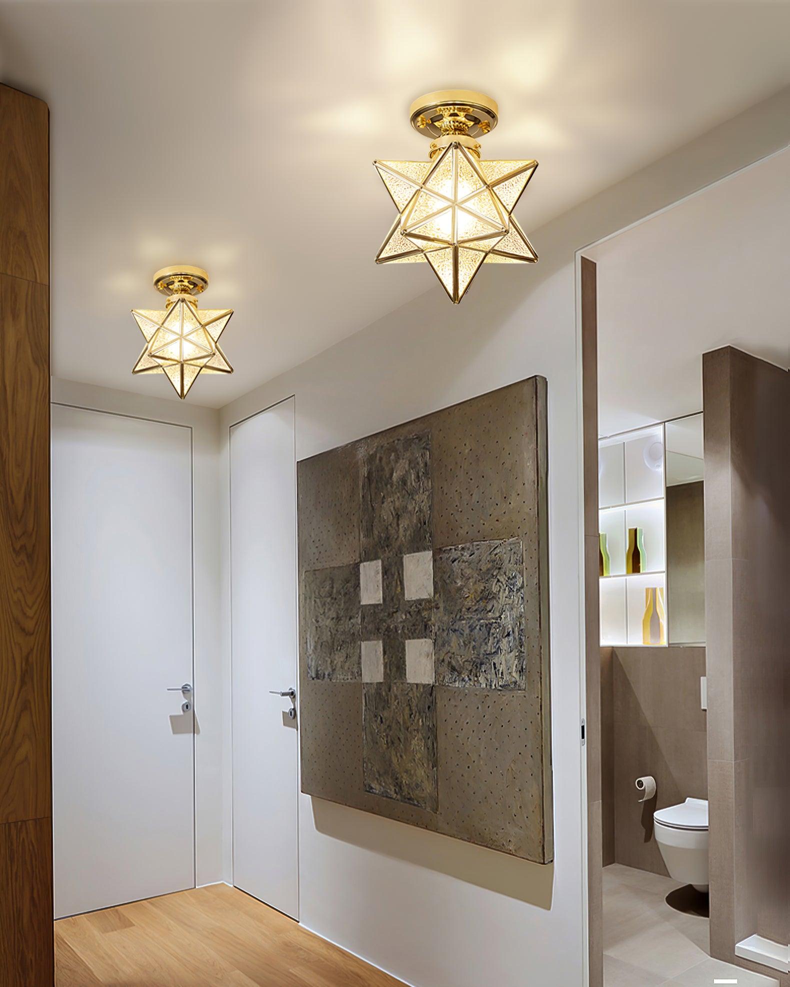 Geometric Star Pendant Light Fixture with Multi-Faceted Glass Panels for Hallway Entry Living Room Indoor Overhead Lighting | Thomler