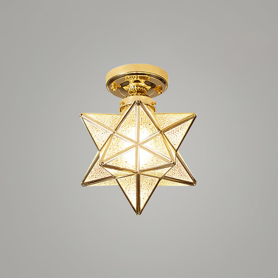 Geometric Star Pendant Light Fixture with Multi-Faceted Glass Panels for Hallway Entry Living Room Indoor Overhead Lighting | Thomler
