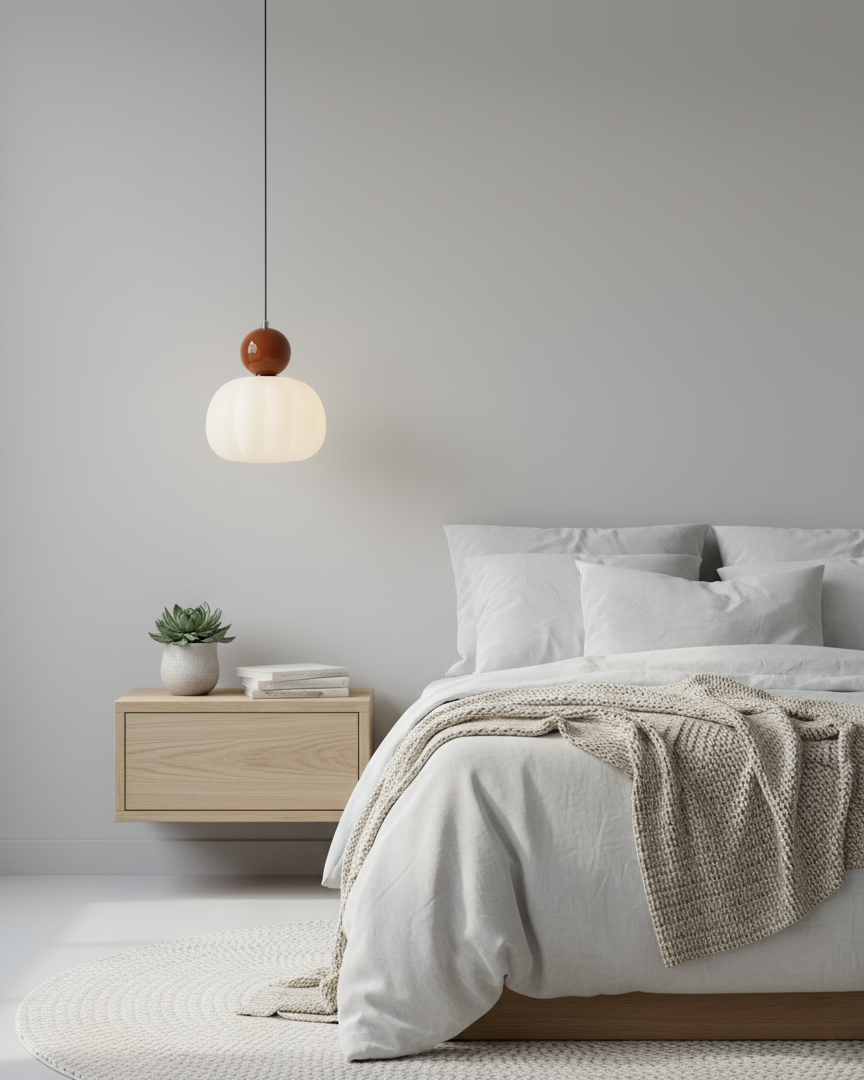 Pendant Light Acrylic Pumpkin Shade 5.5 in White Dining Room Bedroom Hanging Ceiling Fixture Adjustable Cord | Thomler