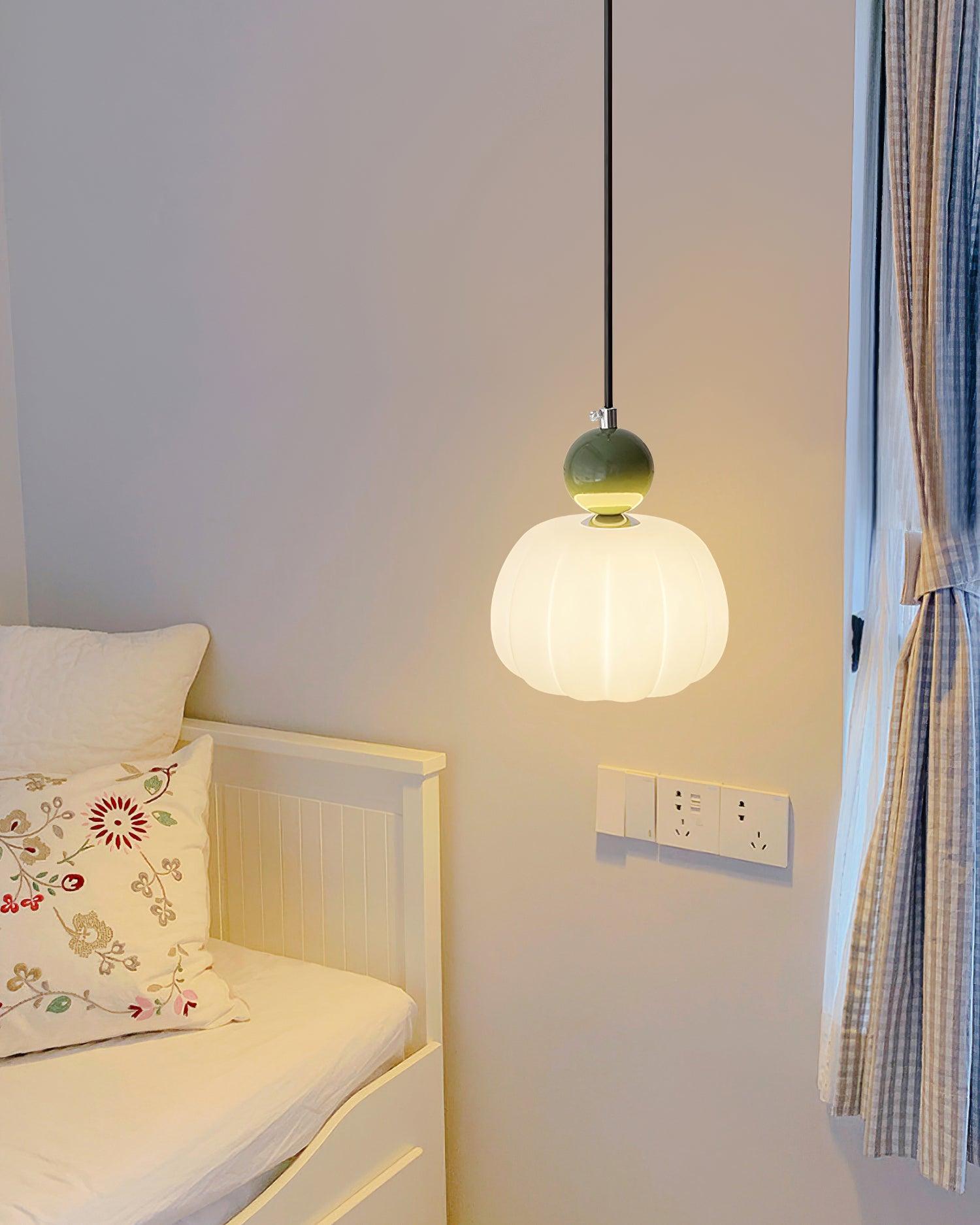 Pendant Light Acrylic Pumpkin Shade 5.5 in White Dining Room Bedroom Hanging Ceiling Fixture Adjustable Cord | Thomler