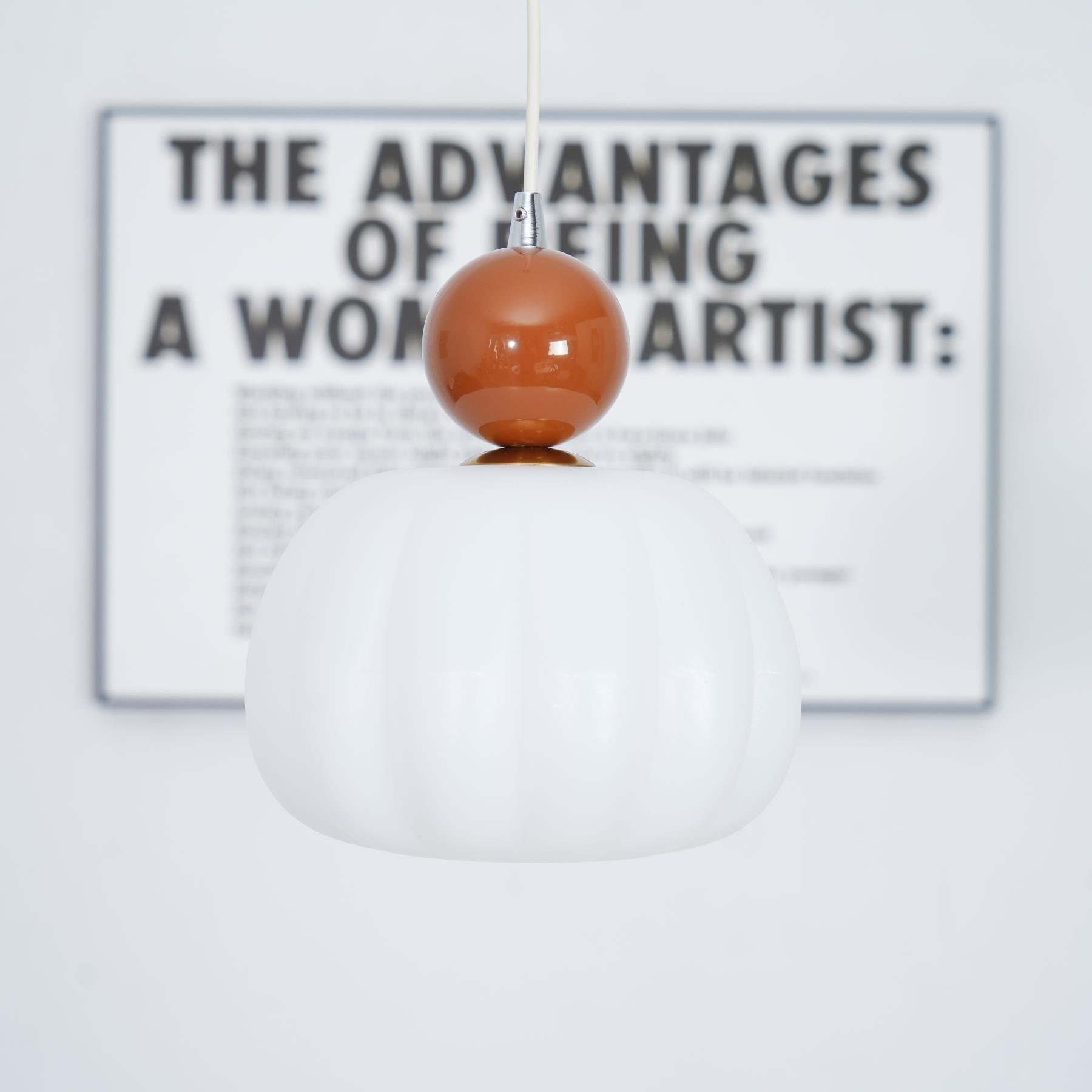 Pendant Light Acrylic Pumpkin Shade 5.5 in White Dining Room Bedroom Hanging Ceiling Fixture Adjustable Cord | Thomler