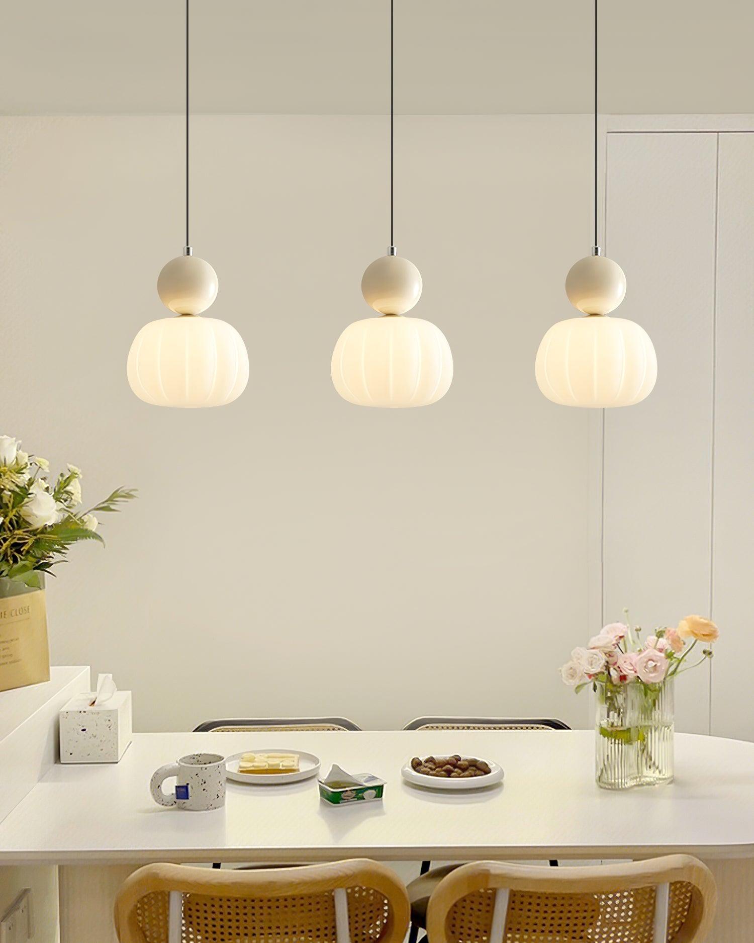 Pendant Light Acrylic Pumpkin Shade 5.5 in White Dining Room Bedroom Hanging Ceiling Fixture Adjustable Cord | Thomler
