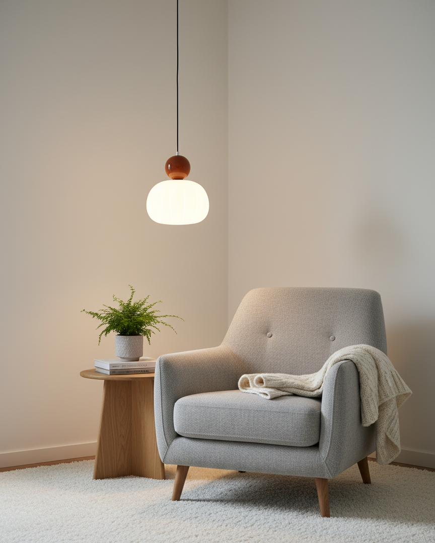 Pendant Light Acrylic Pumpkin Shade 5.5 in White Dining Room Bedroom Hanging Ceiling Fixture Adjustable Cord | Thomler