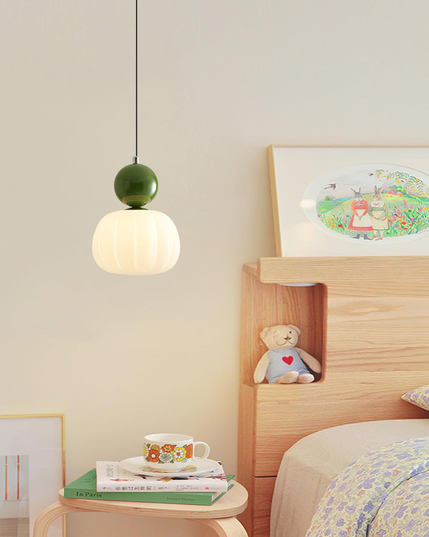Pendant Light Acrylic Pumpkin Shade 5.5 in White Dining Room Bedroom Hanging Ceiling Fixture Adjustable Cord | Thomler