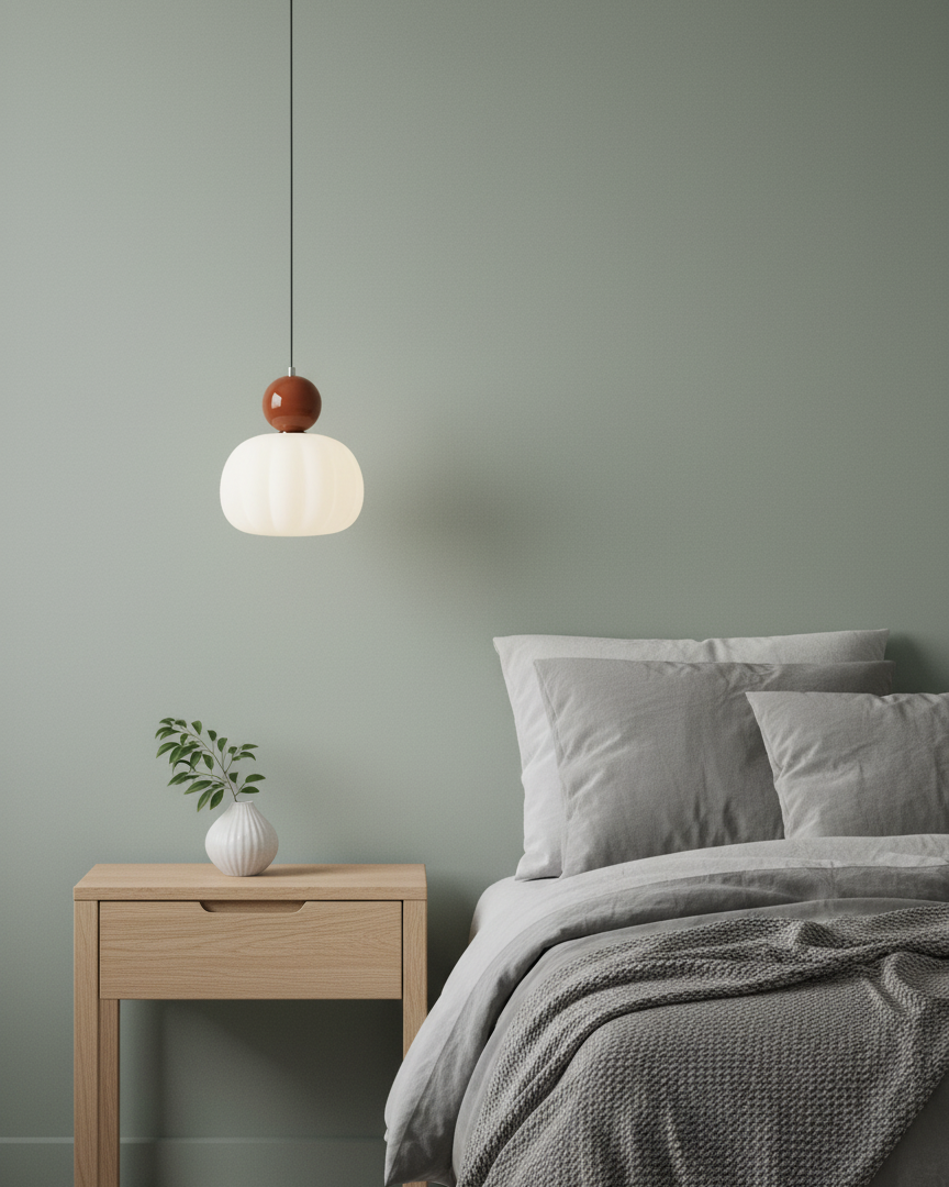 Pendant Light Acrylic Pumpkin Shade 5.5 in White Dining Room Bedroom Hanging Ceiling Fixture Adjustable Cord | Thomler
