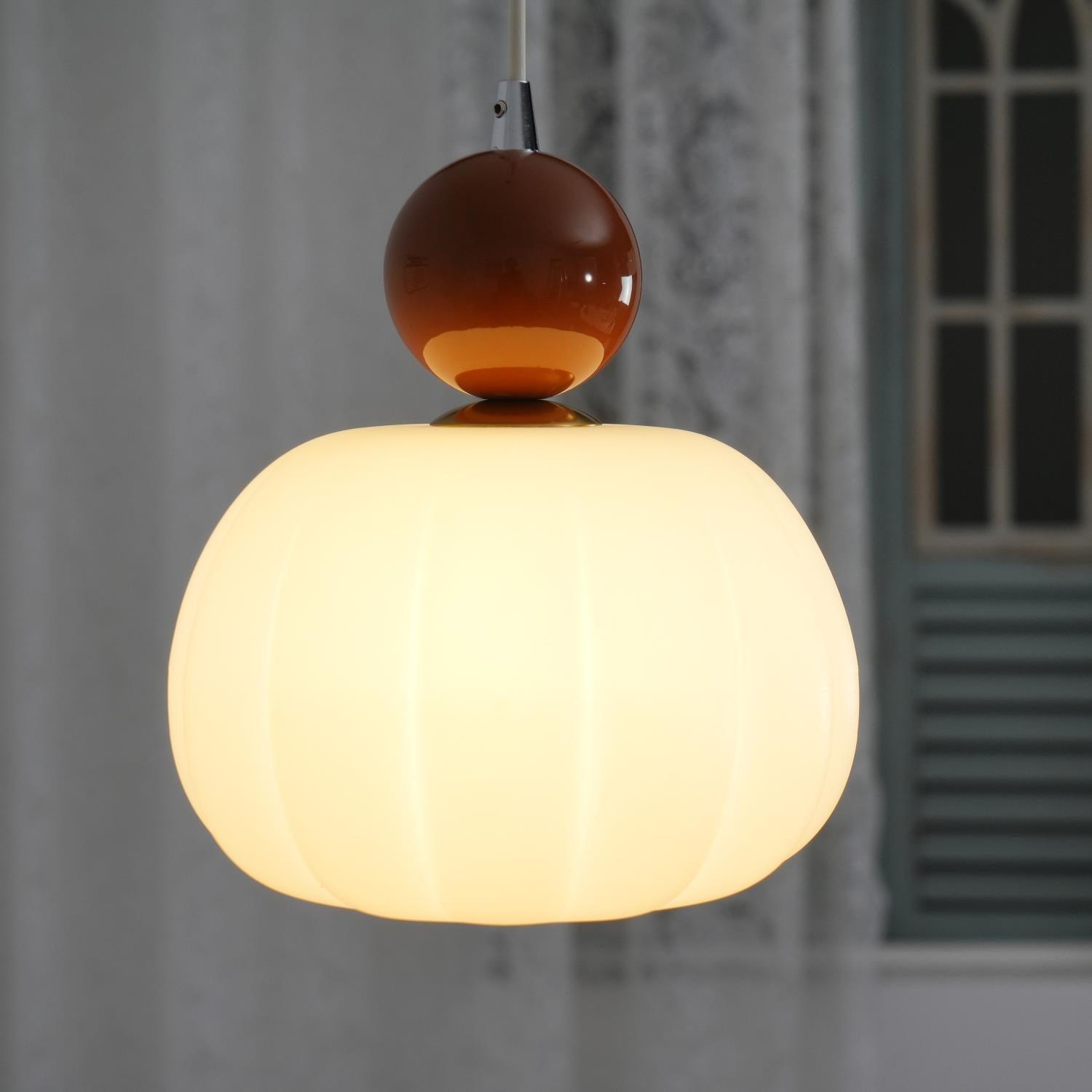 Pendant Light Acrylic Pumpkin Shade 5.5 in White Dining Room Bedroom Hanging Ceiling Fixture Adjustable Cord | Thomler