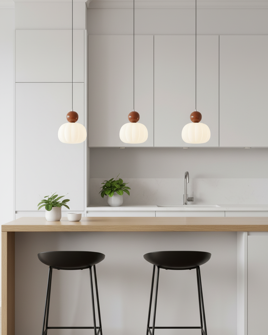 Pendant Light Acrylic Pumpkin Shade 5.5 in White Dining Room Bedroom Hanging Ceiling Fixture Adjustable Cord | Thomler