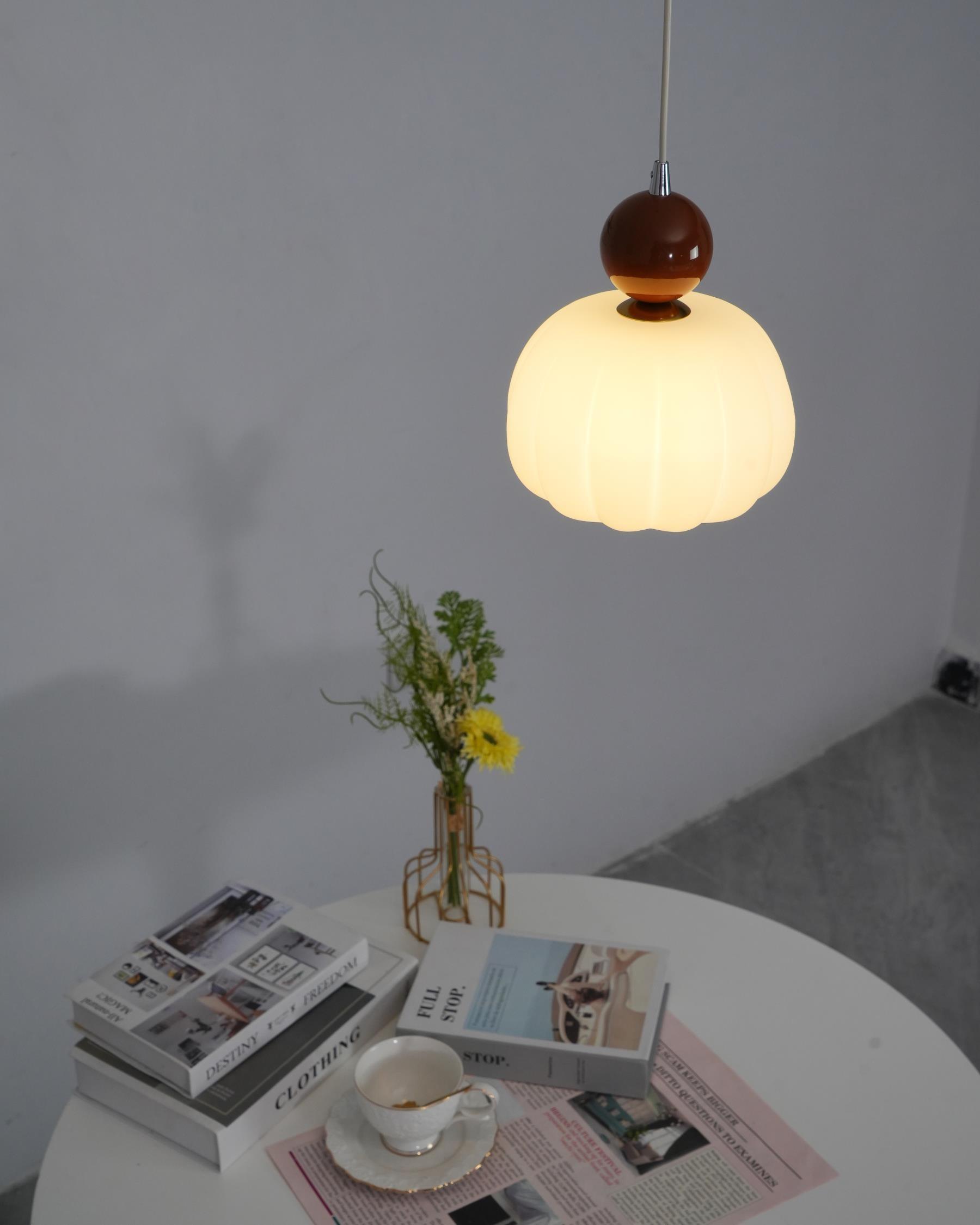Pendant Light Acrylic Pumpkin Shade 5.5 in White Dining Room Bedroom Hanging Ceiling Fixture Adjustable Cord | Thomler