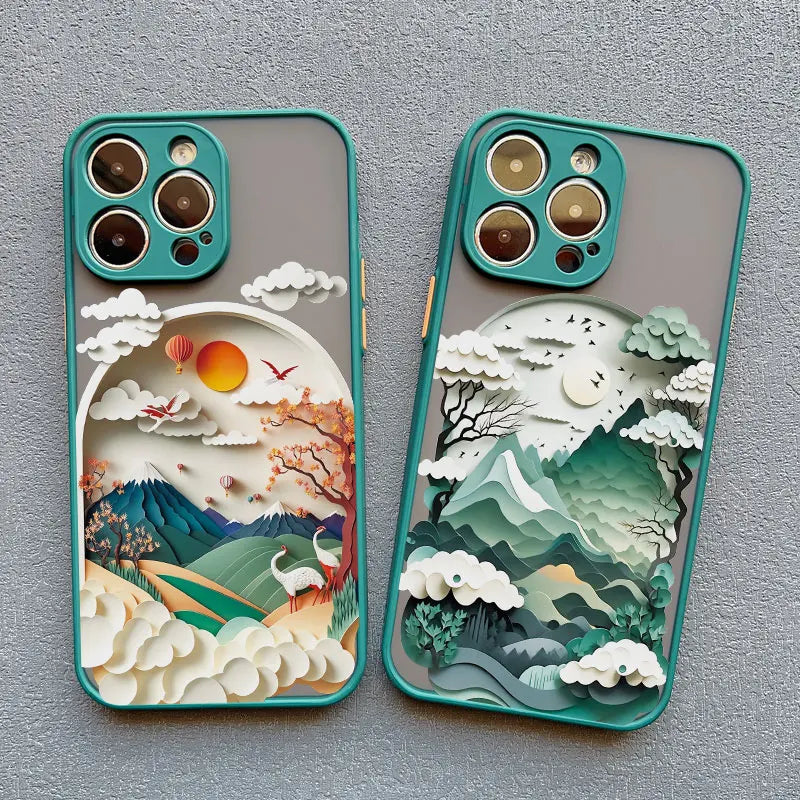 Silicone iPhone Case with Nature Scene Artwork – Shock-Absorbing Protection for iPhone 11-17 Series | Thomler