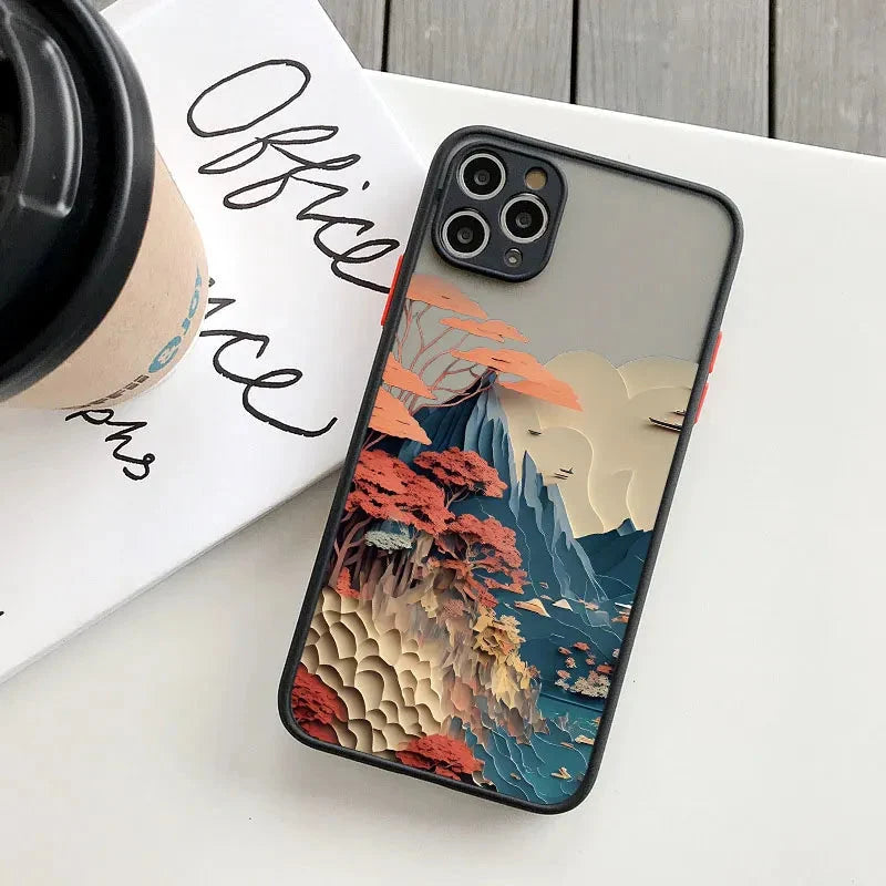 Silicone iPhone Case with Nature Scene Artwork – Shock-Absorbing Protection for iPhone 11-17 Series | Thomler