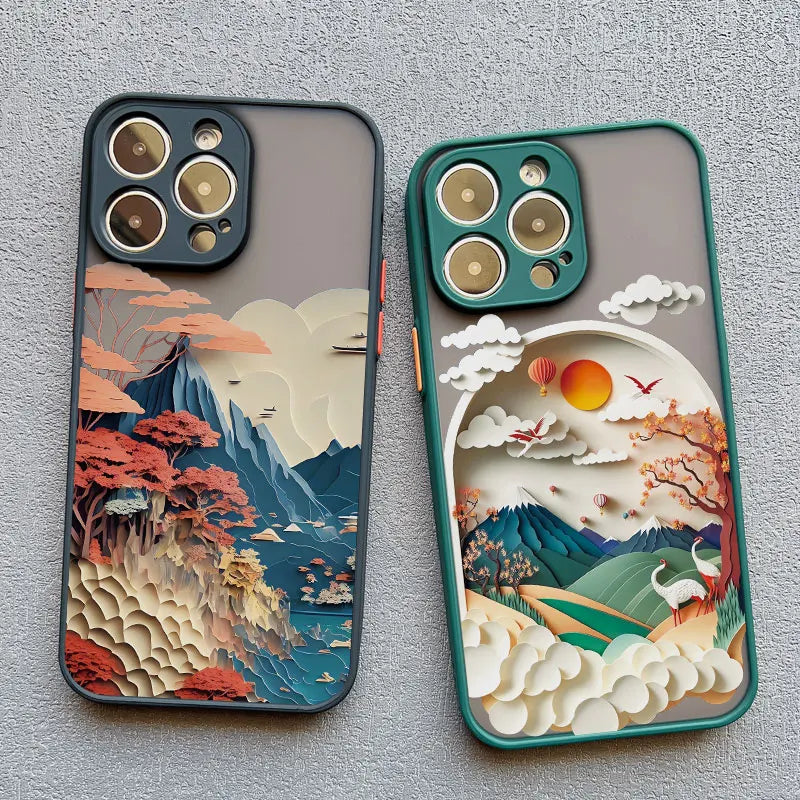 Silicone iPhone Case with Nature Scene Artwork – Shock-Absorbing Protection for iPhone 11-17 Series | Thomler
