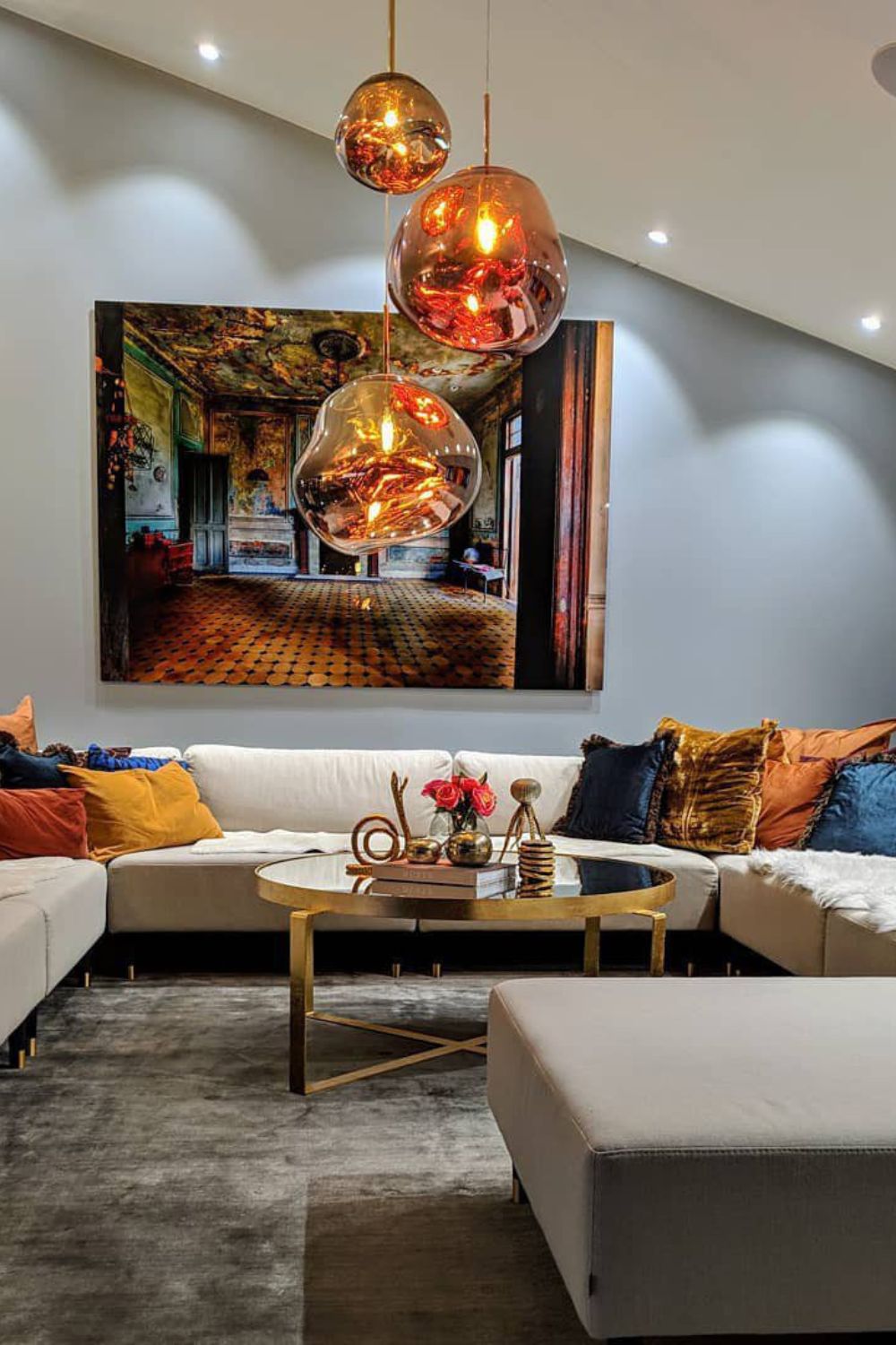 Modern Lava Pendant Lamp 7 in Copper Chrome Gold Ceiling Dining Lighting Mirror Effect Hanging Fixture | Thomler