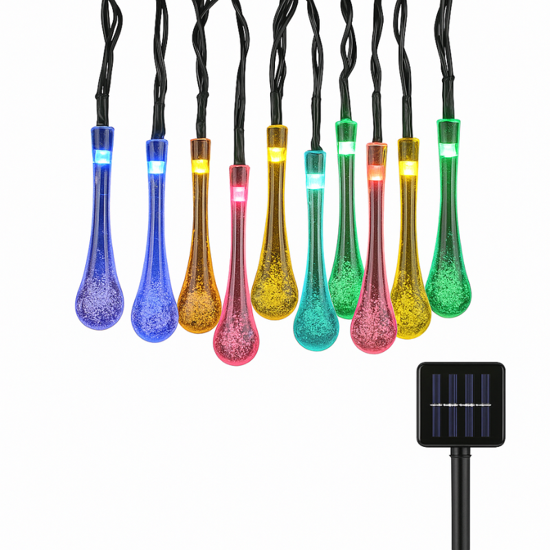 Solar Outdoor String Lights with 30 LEDs 8 Lighting Modes Waterproof Teardrop Fairy Lights for Patio Garden Deck Yard Ambiance Auto On/Off | Thomler
