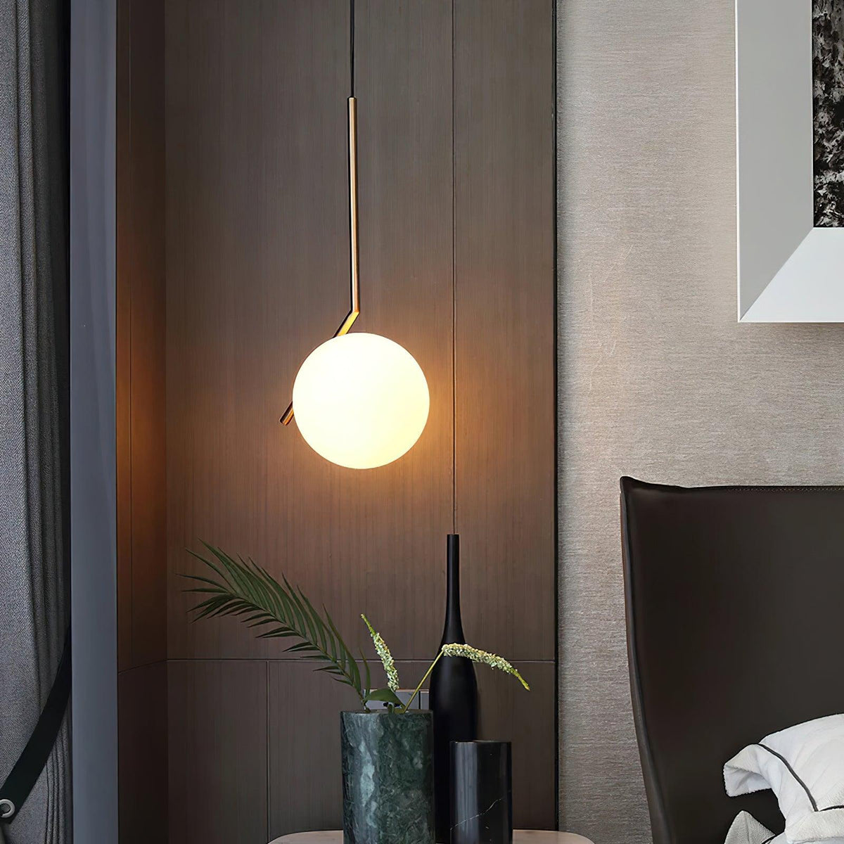 Vintage Glass Globe Hanging Light Fixture with Metal Canopy – Modern Single Bulb Ceiling Lamp for Kitchen Island & Dining Room | Thomler