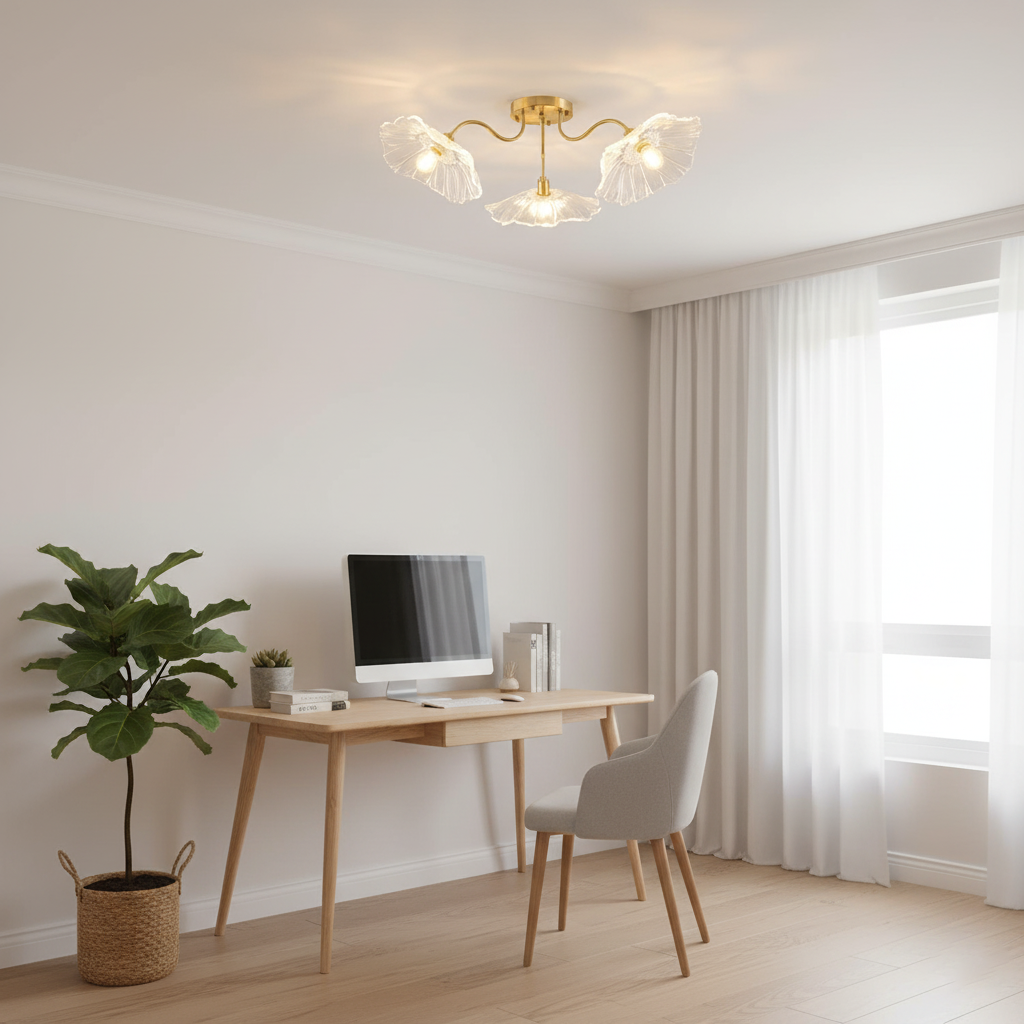 Ceiling Light Murano Glass 27.5 in Frosted Floral Pattern 3-6 Heads Living Room Bedroom Modern Lighting | Thomler