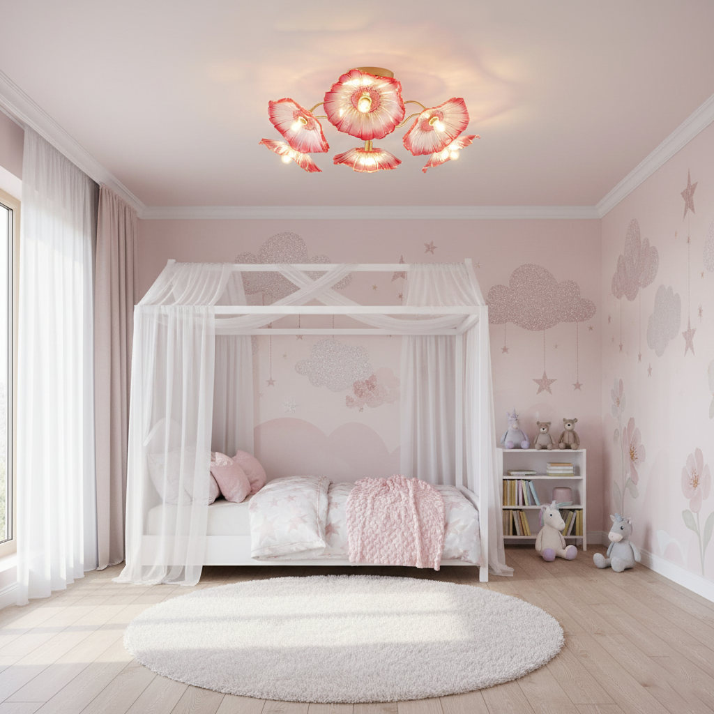 Ceiling Light Murano Glass 27.5 in Frosted Floral Pattern 3-6 Heads Living Room Bedroom Modern Lighting | Thomler