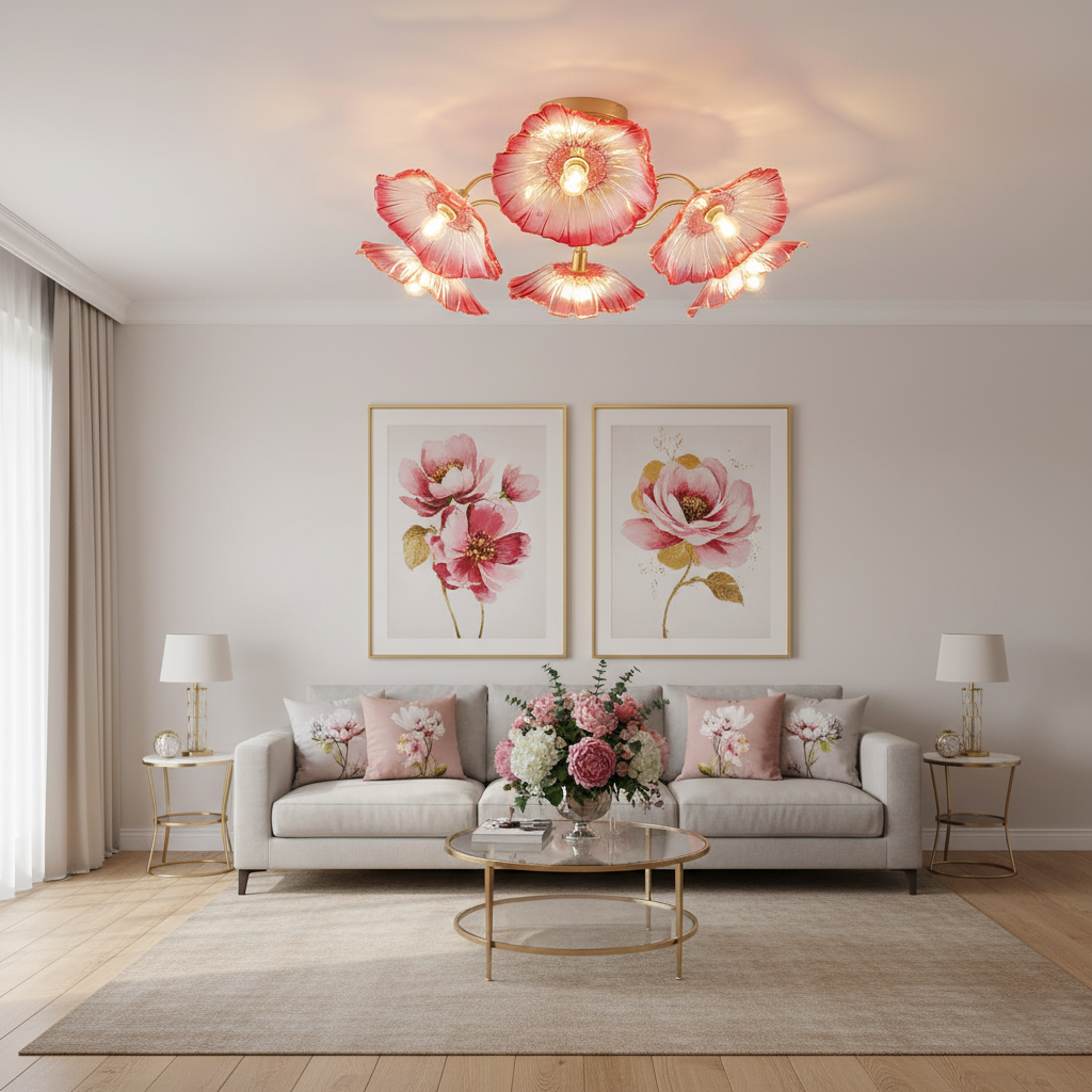 Ceiling Light Murano Glass 27.5 in Frosted Floral Pattern 3-6 Heads Living Room Bedroom Modern Lighting | Thomler