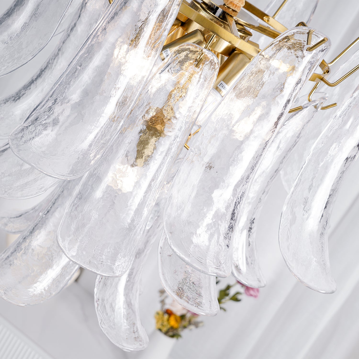 Chandelier Glass Murano 19.6 in Indoor Ceiling Light White Amber Clear Decorative Fixture | Thomler