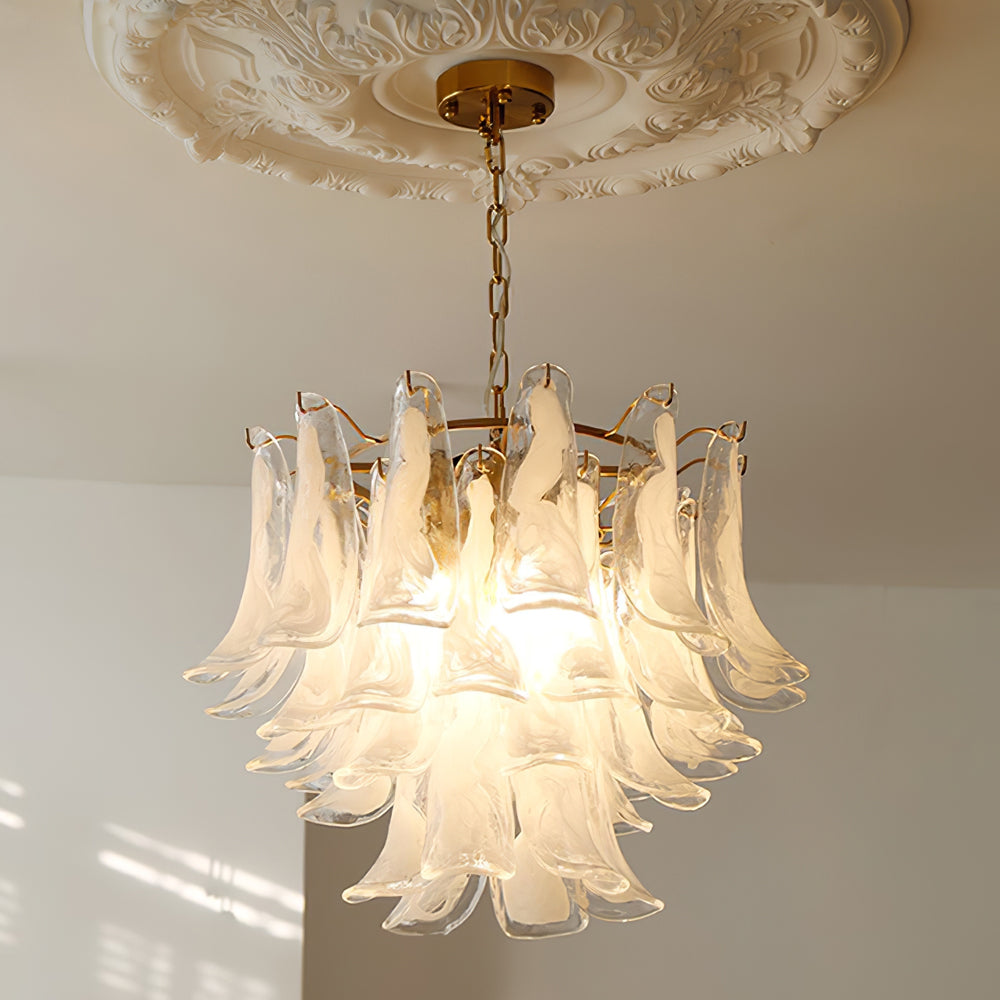 Chandelier Glass Murano 19.6 in Indoor Ceiling Light White Amber Clear Decorative Fixture | Thomler