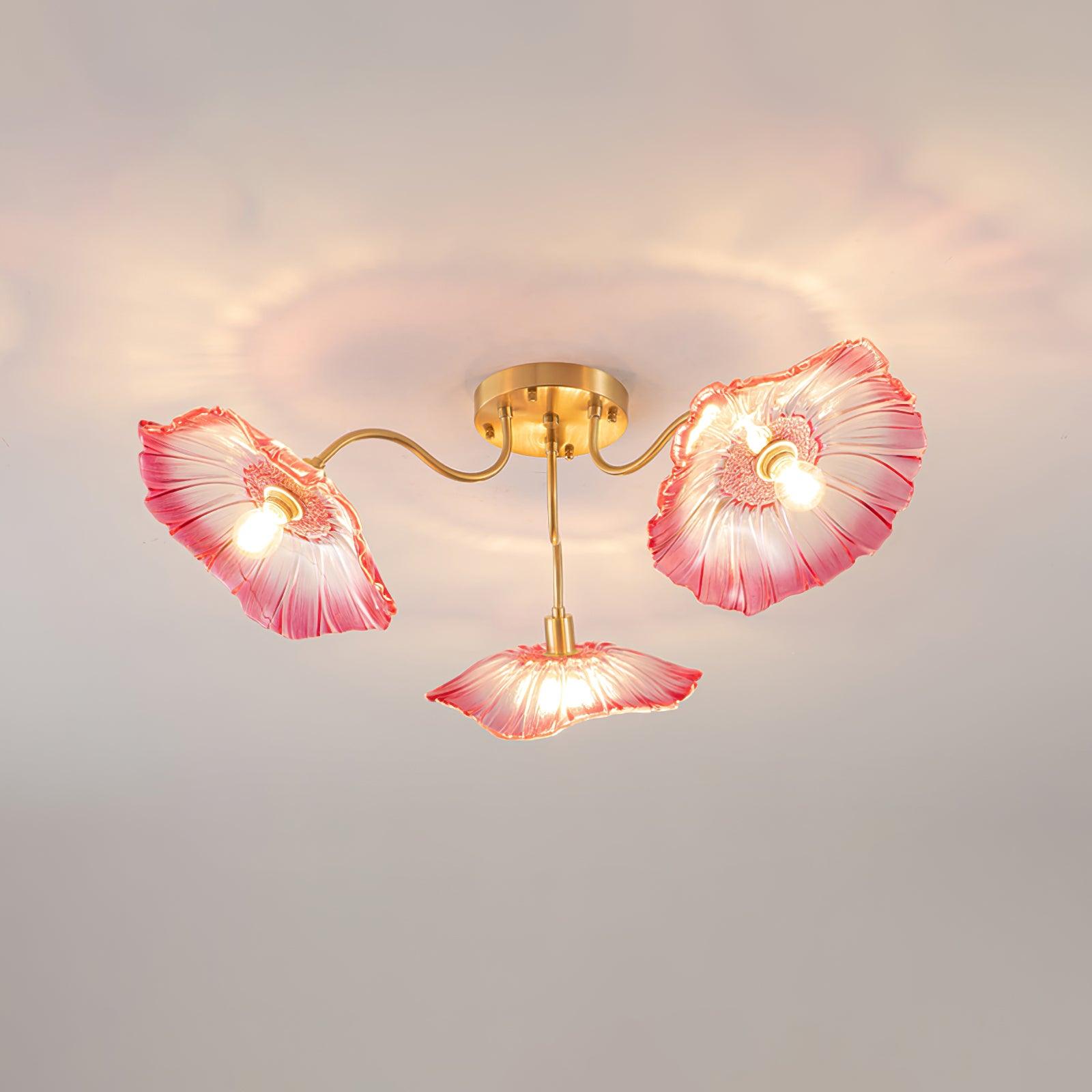 Ceiling Light Murano Glass 27.5 in Frosted Floral Pattern 3-6 Heads Living Room Bedroom Modern Lighting | Thomler