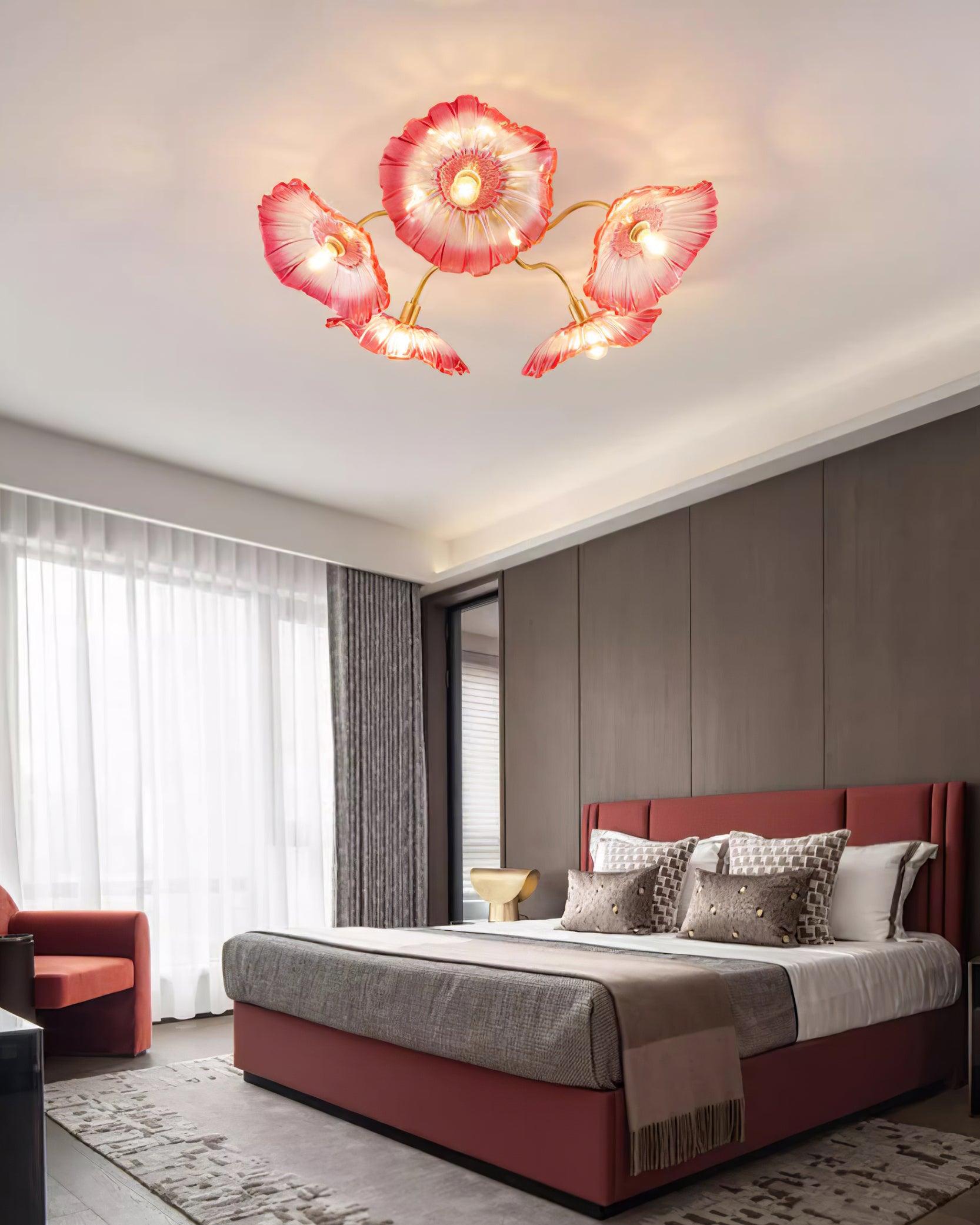 Ceiling Light Murano Glass 27.5 in Frosted Floral Pattern 3-6 Heads Living Room Bedroom Modern Lighting | Thomler