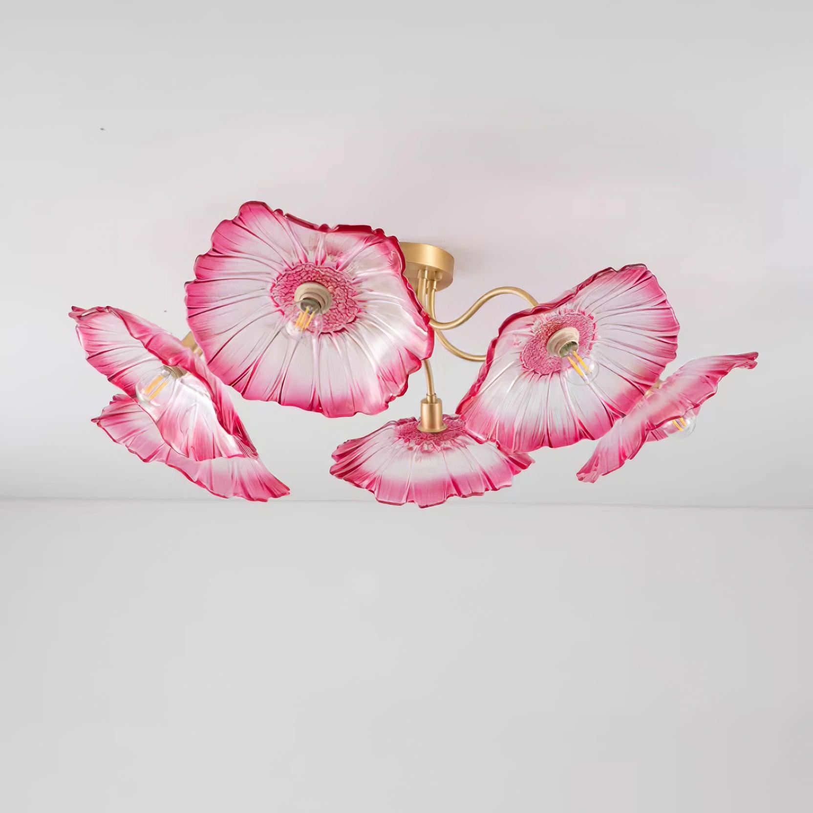 Ceiling Light Murano Glass 27.5 in Frosted Floral Pattern 3-6 Heads Living Room Bedroom Modern Lighting | Thomler