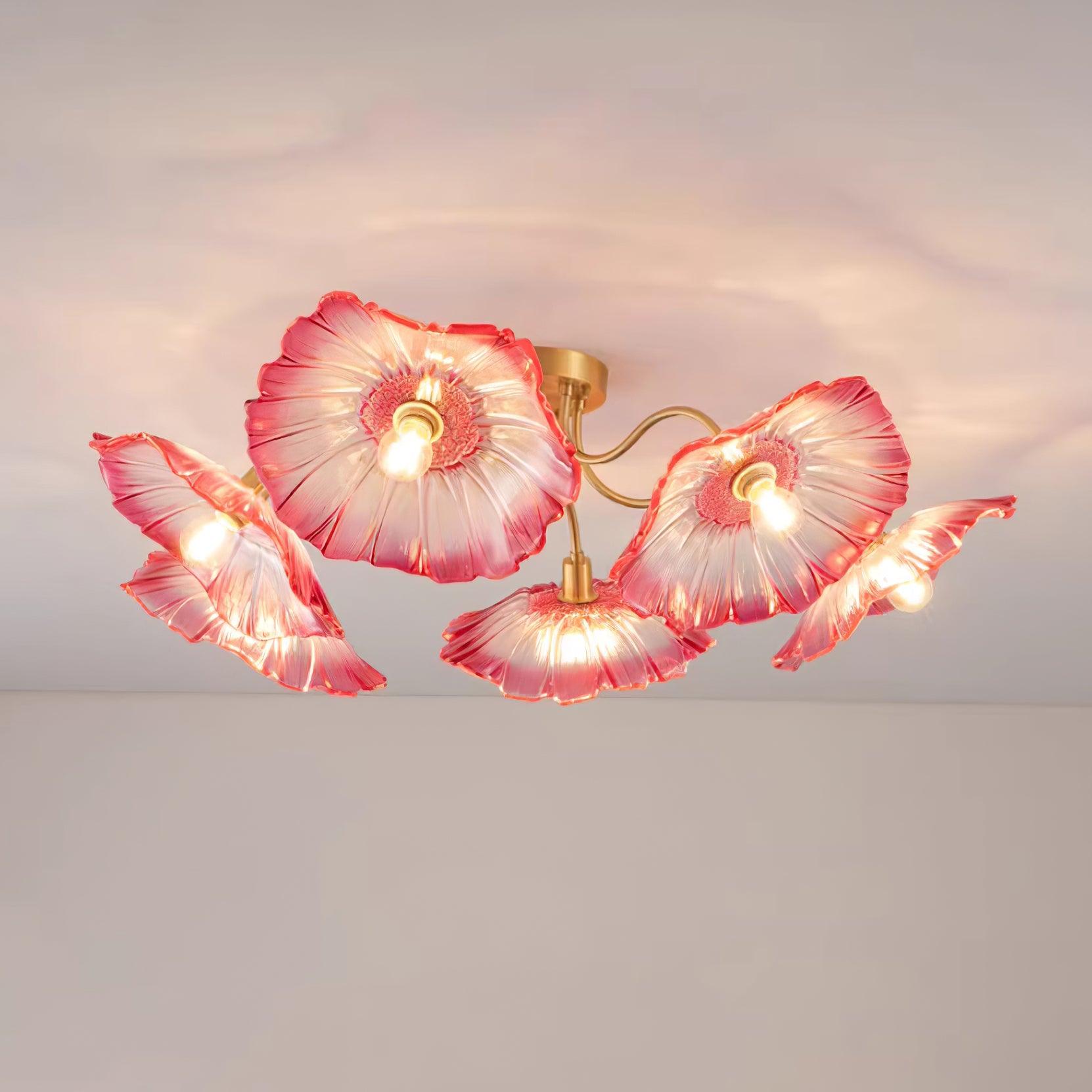 Ceiling Light Murano Glass 27.5 in Frosted Floral Pattern 3-6 Heads Living Room Bedroom Modern Lighting | Thomler