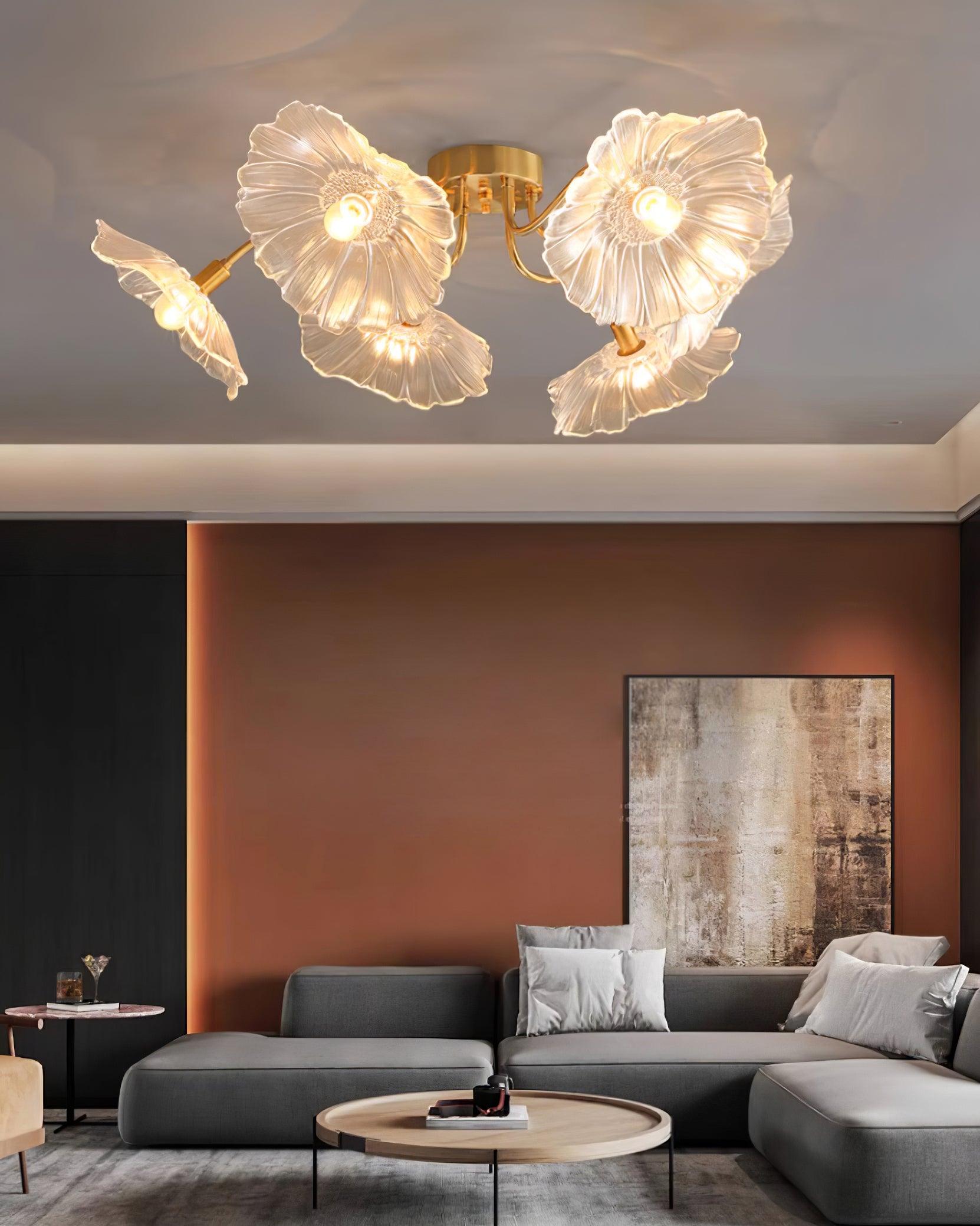 Ceiling Light Murano Glass 27.5 in Frosted Floral Pattern 3-6 Heads Living Room Bedroom Modern Lighting | Thomler