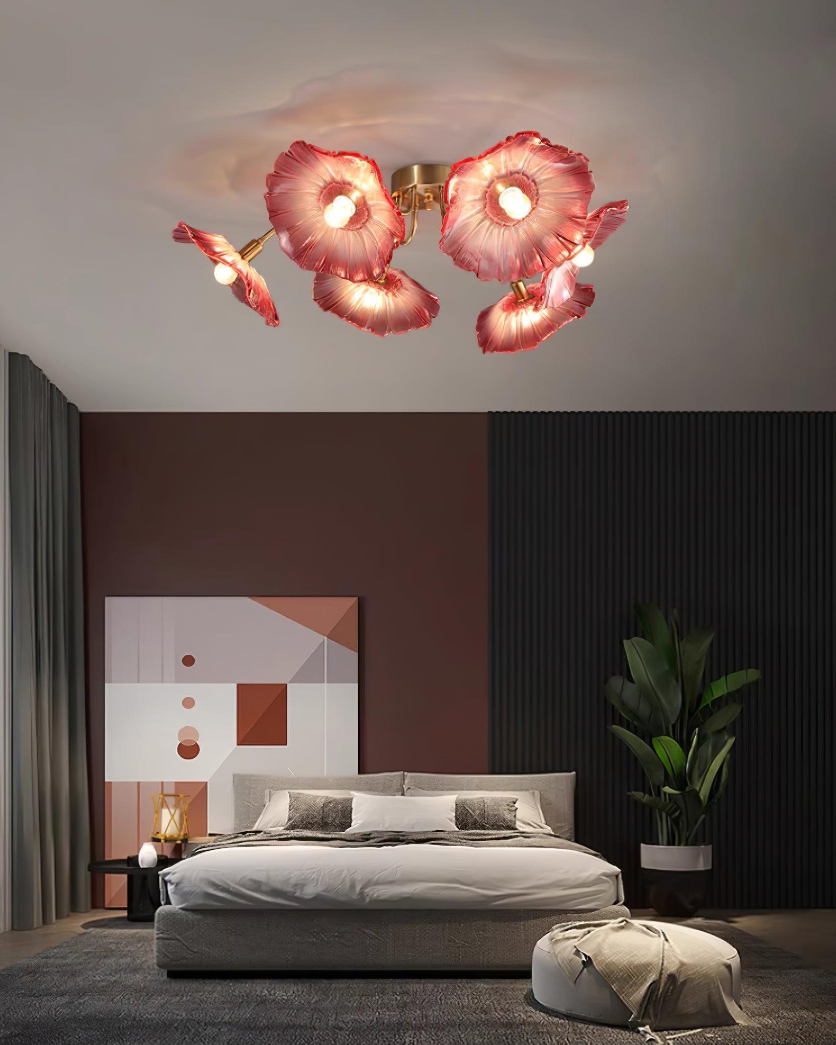 Ceiling Light Murano Glass 27.5 in Frosted Floral Pattern 3-6 Heads Living Room Bedroom Modern Lighting | Thomler