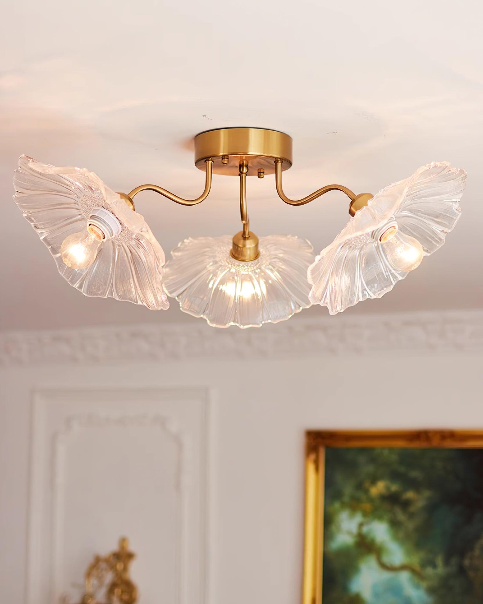 Ceiling Light Murano Glass 27.5 in Frosted Floral Pattern 3-6 Heads Living Room Bedroom Modern Lighting | Thomler