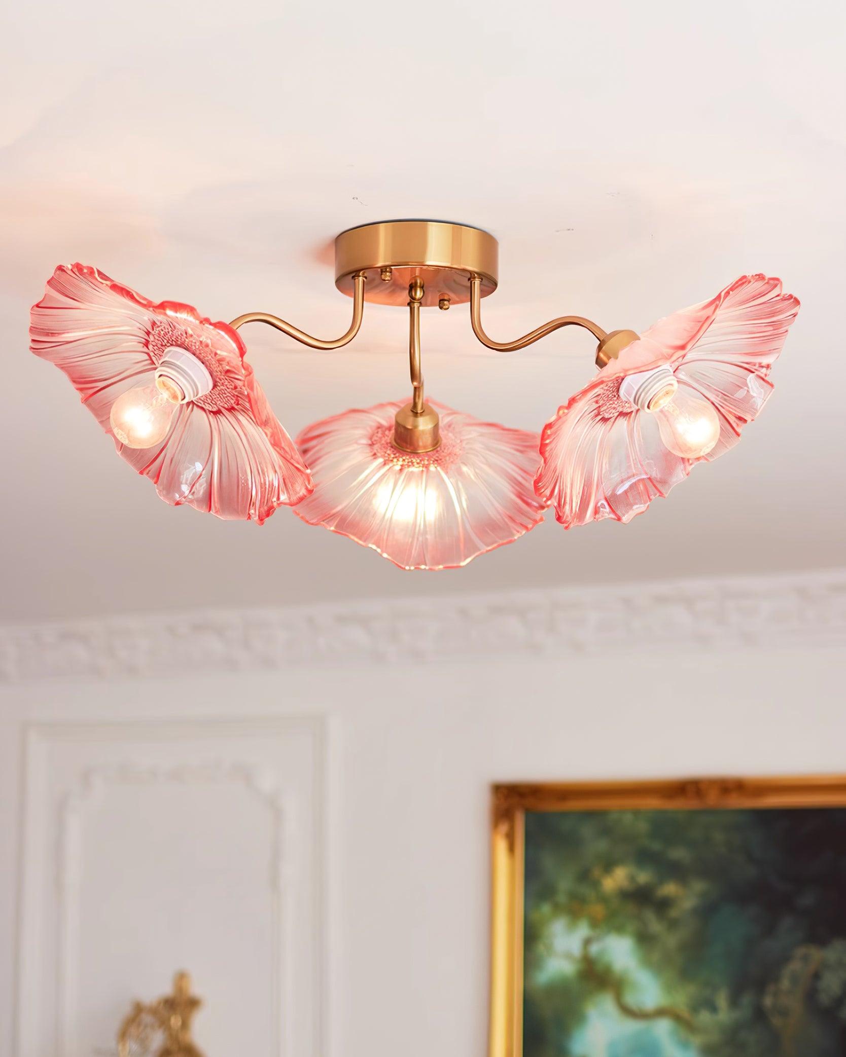 Ceiling Light Murano Glass 27.5 in Frosted Floral Pattern 3-6 Heads Living Room Bedroom Modern Lighting | Thomler