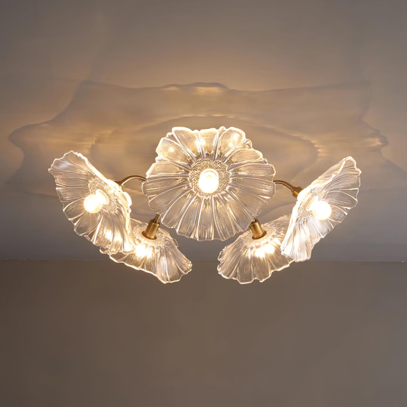 Ceiling Light Murano Glass 27.5 in Frosted Floral Pattern 3-6 Heads Living Room Bedroom Modern Lighting | Thomler