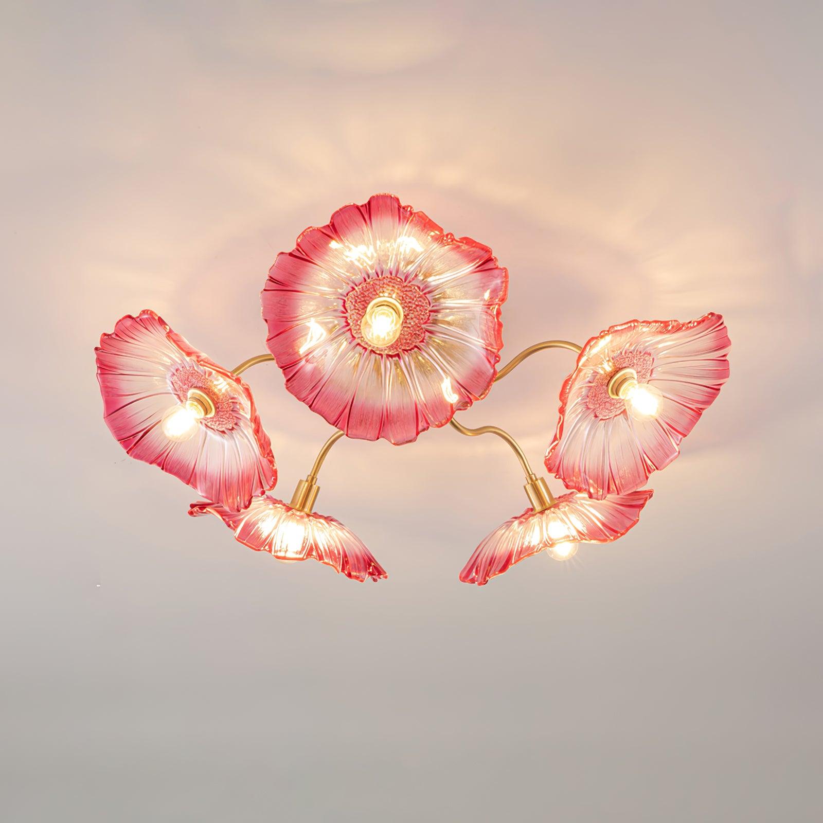 Ceiling Light Murano Glass 27.5 in Frosted Floral Pattern 3-6 Heads Living Room Bedroom Modern Lighting | Thomler