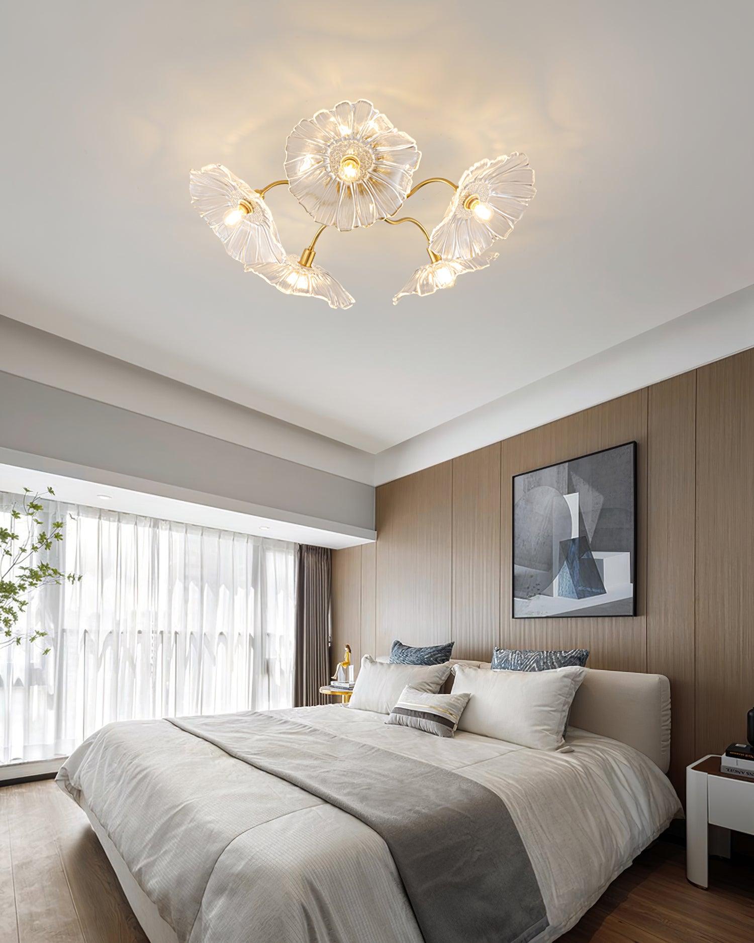 Ceiling Light Murano Glass 27.5 in Frosted Floral Pattern 3-6 Heads Living Room Bedroom Modern Lighting | Thomler