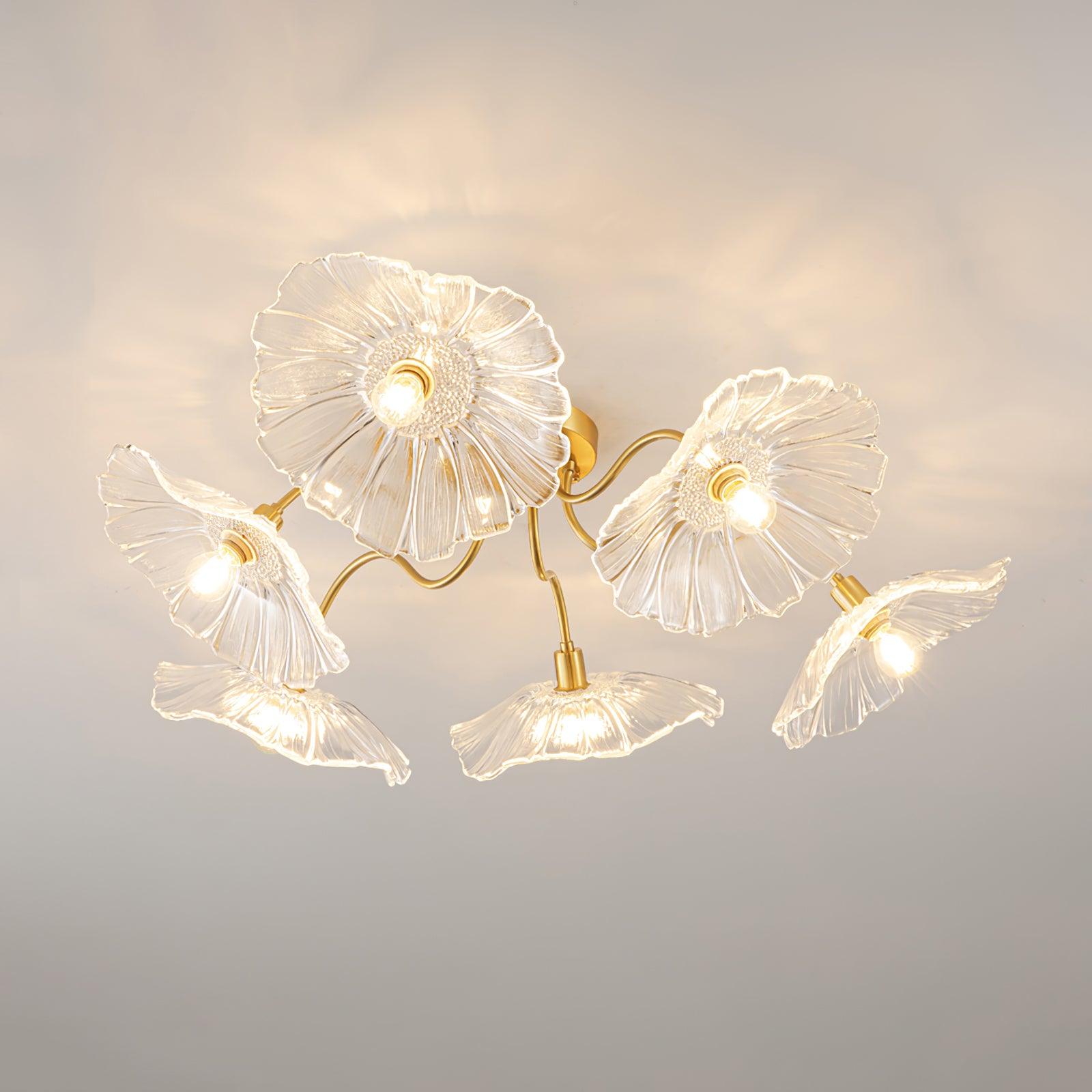 Ceiling Light Murano Glass 27.5 in Frosted Floral Pattern 3-6 Heads Living Room Bedroom Modern Lighting | Thomler