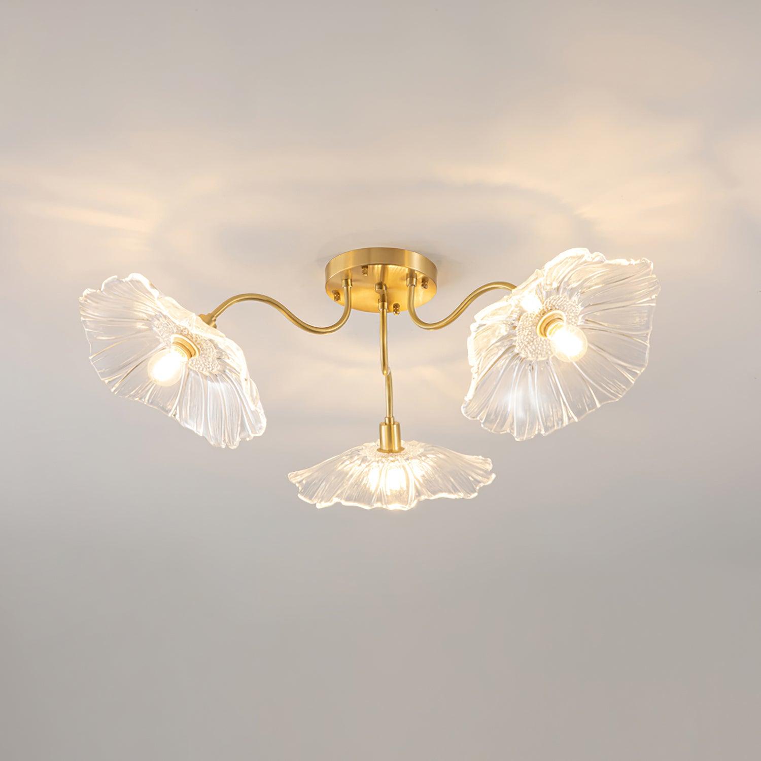 Ceiling Light Murano Glass 27.5 in Frosted Floral Pattern 3-6 Heads Living Room Bedroom Modern Lighting | Thomler