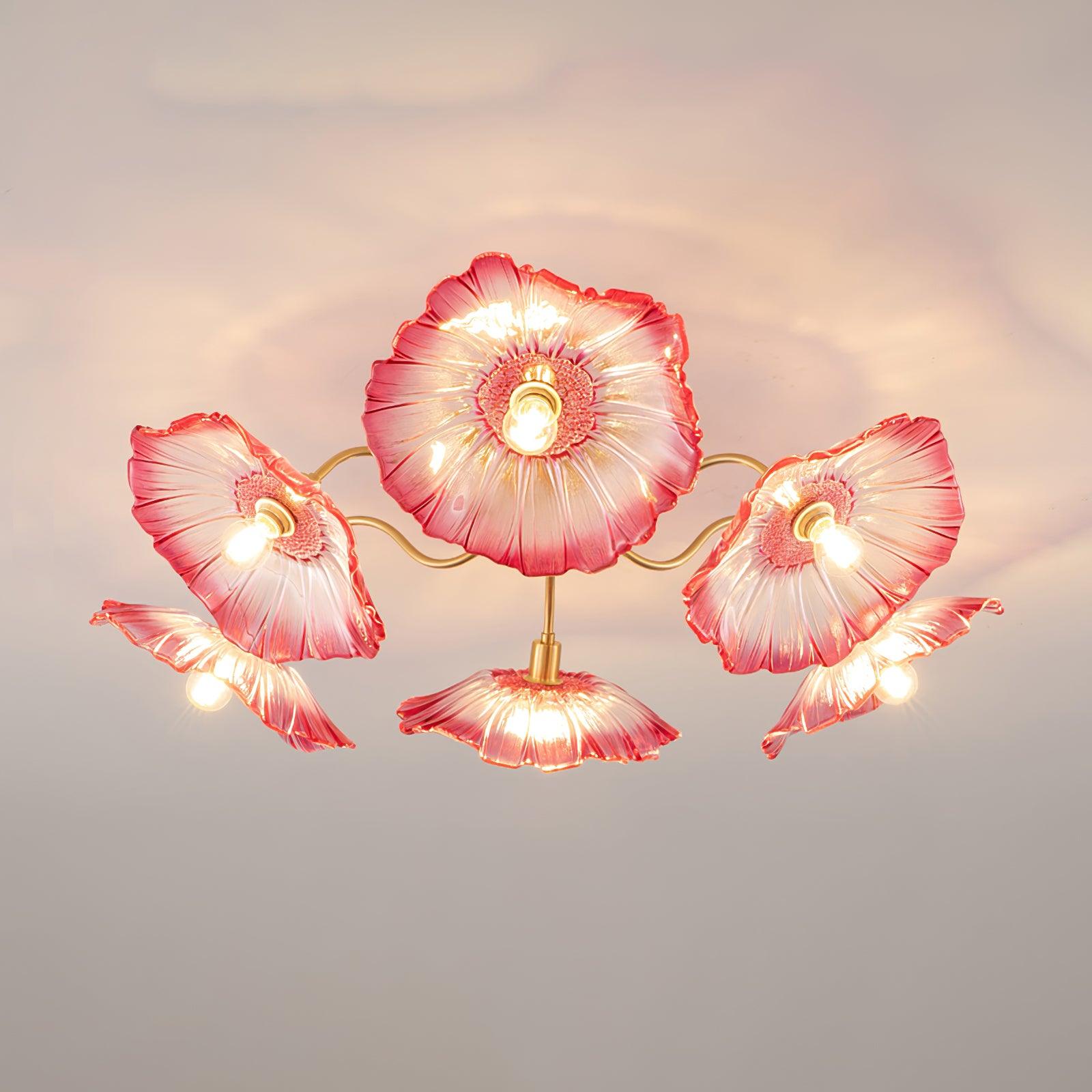 Ceiling Light Murano Glass 27.5 in Frosted Floral Pattern 3-6 Heads Living Room Bedroom Modern Lighting | Thomler
