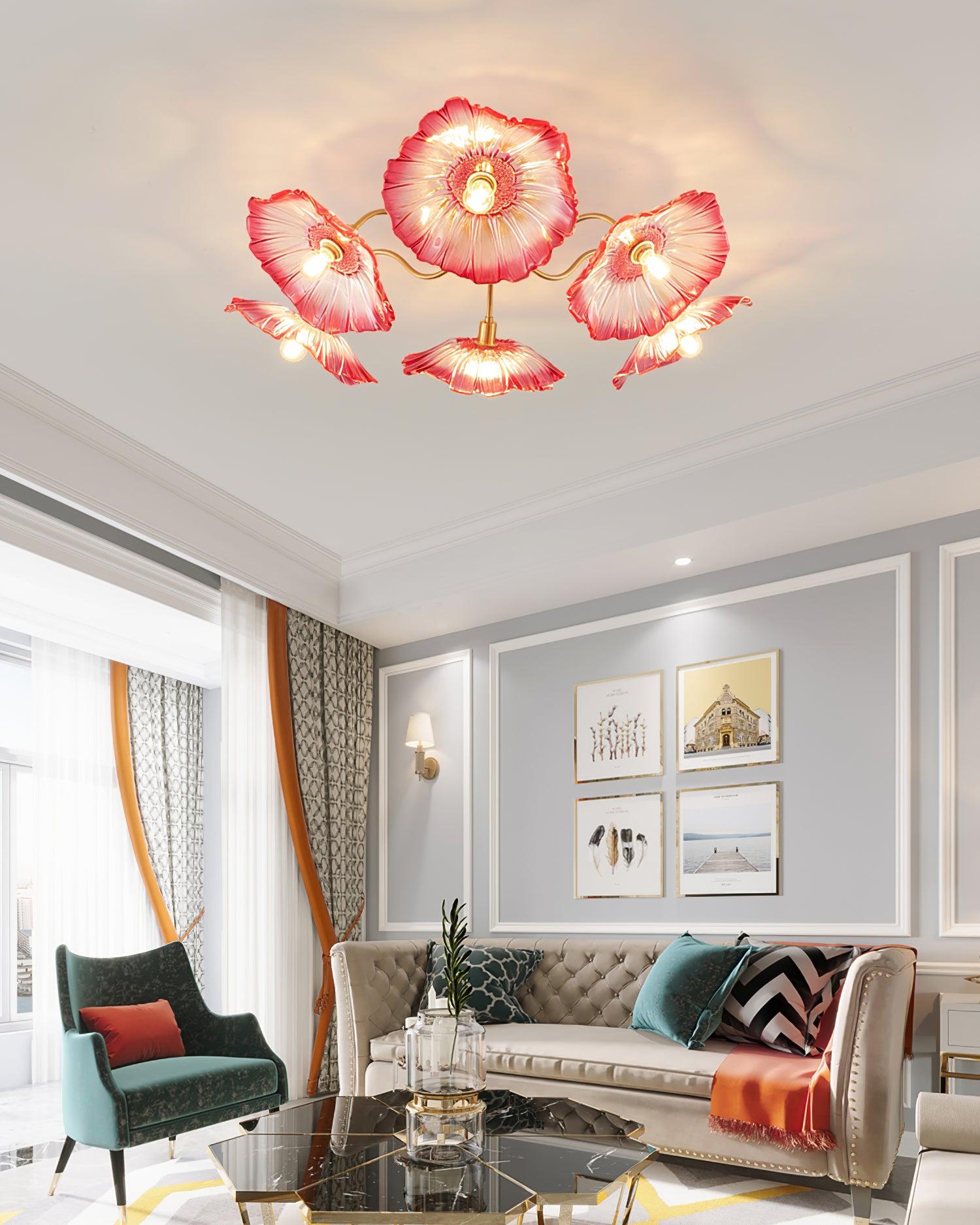 Ceiling Light Murano Glass 27.5 in Frosted Floral Pattern 3-6 Heads Living Room Bedroom Modern Lighting | Thomler