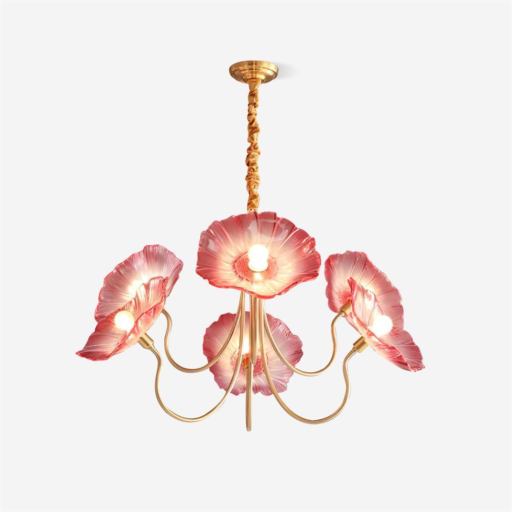 Chandelier Glass Lotus Leaf 35.4 in Modern Indoor Ceiling Light Clear Pink Artistic Home Dining Room Lighting | Thomler