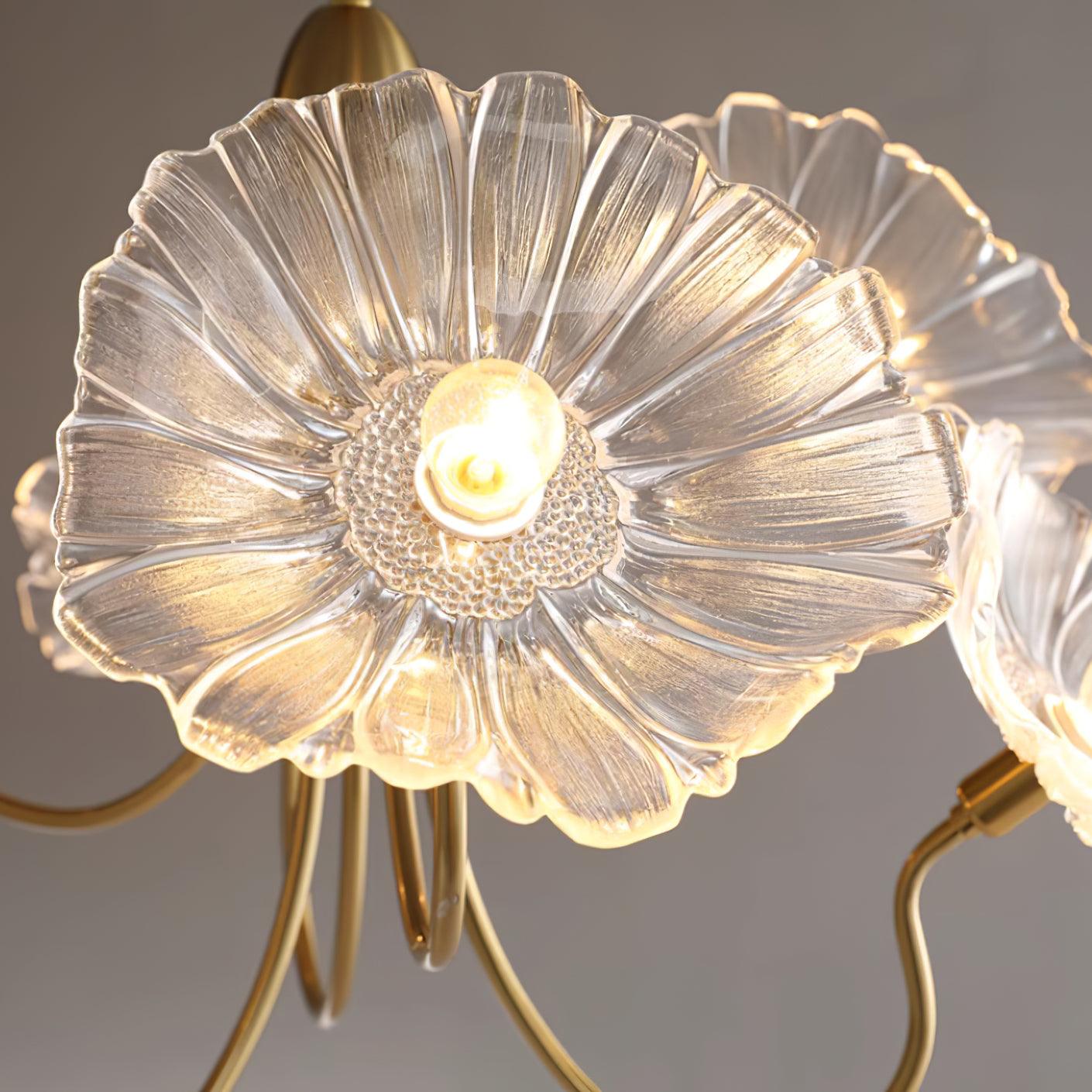 Chandelier Glass Lotus Leaf 35.4 in Modern Indoor Ceiling Light Clear Pink Artistic Home Dining Room Lighting | Thomler