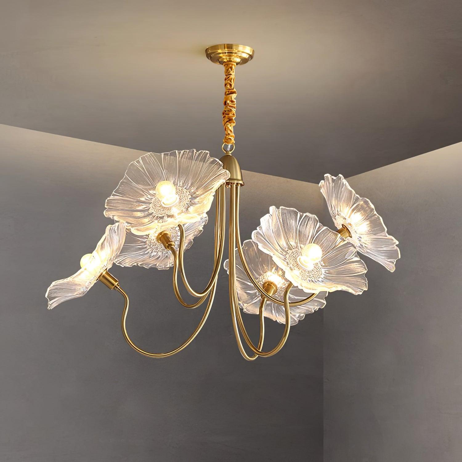 Chandelier Glass Lotus Leaf 35.4 in Modern Indoor Ceiling Light Clear Pink Artistic Home Dining Room Lighting | Thomler