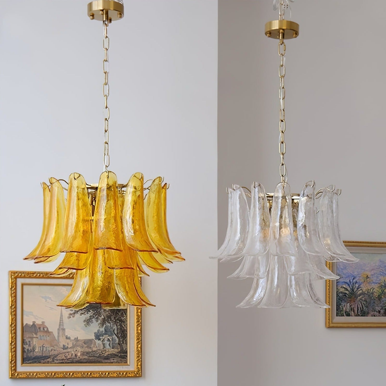 Chandelier Glass Murano 19.6 in Indoor Ceiling Light White Amber Clear Decorative Fixture | Thomler