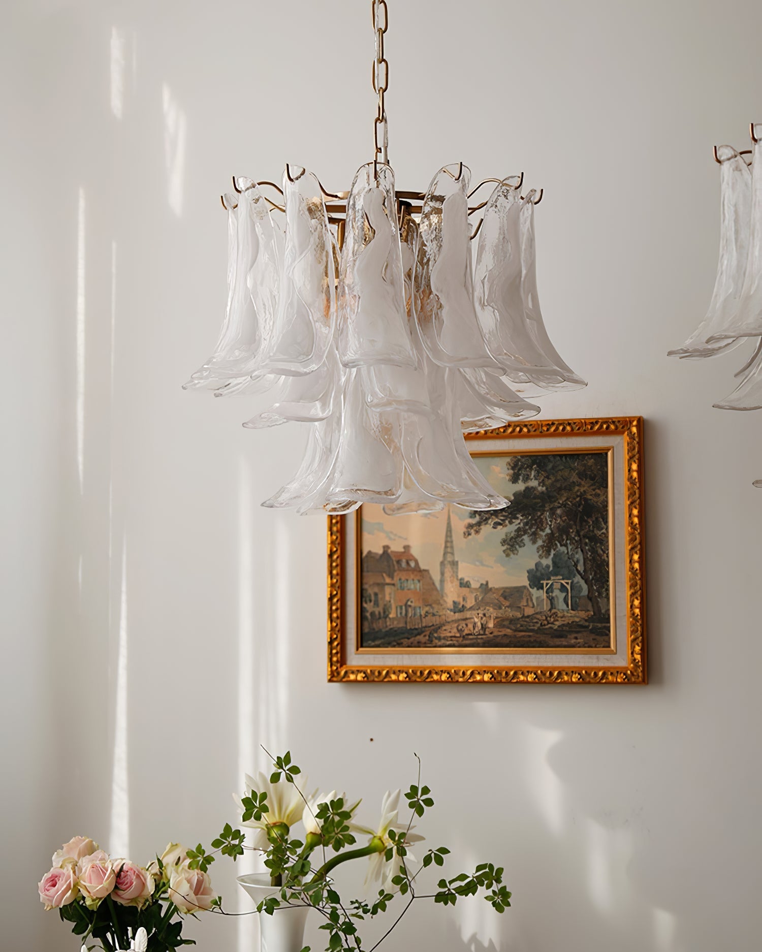 Chandelier Glass Murano 19.6 in Indoor Ceiling Light White Amber Clear Decorative Fixture | Thomler