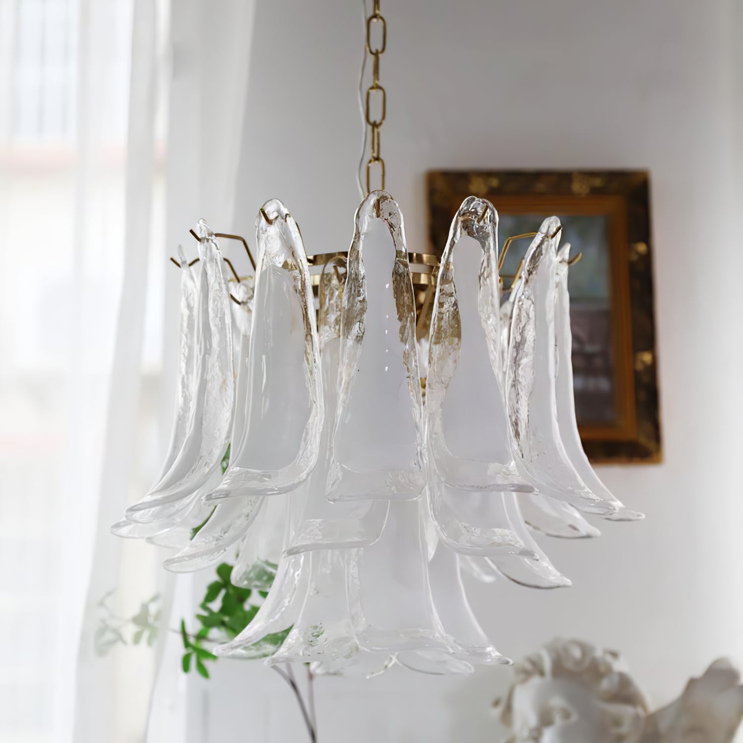 Chandelier Glass Murano 19.6 in Indoor Ceiling Light White Amber Clear Decorative Fixture | Thomler
