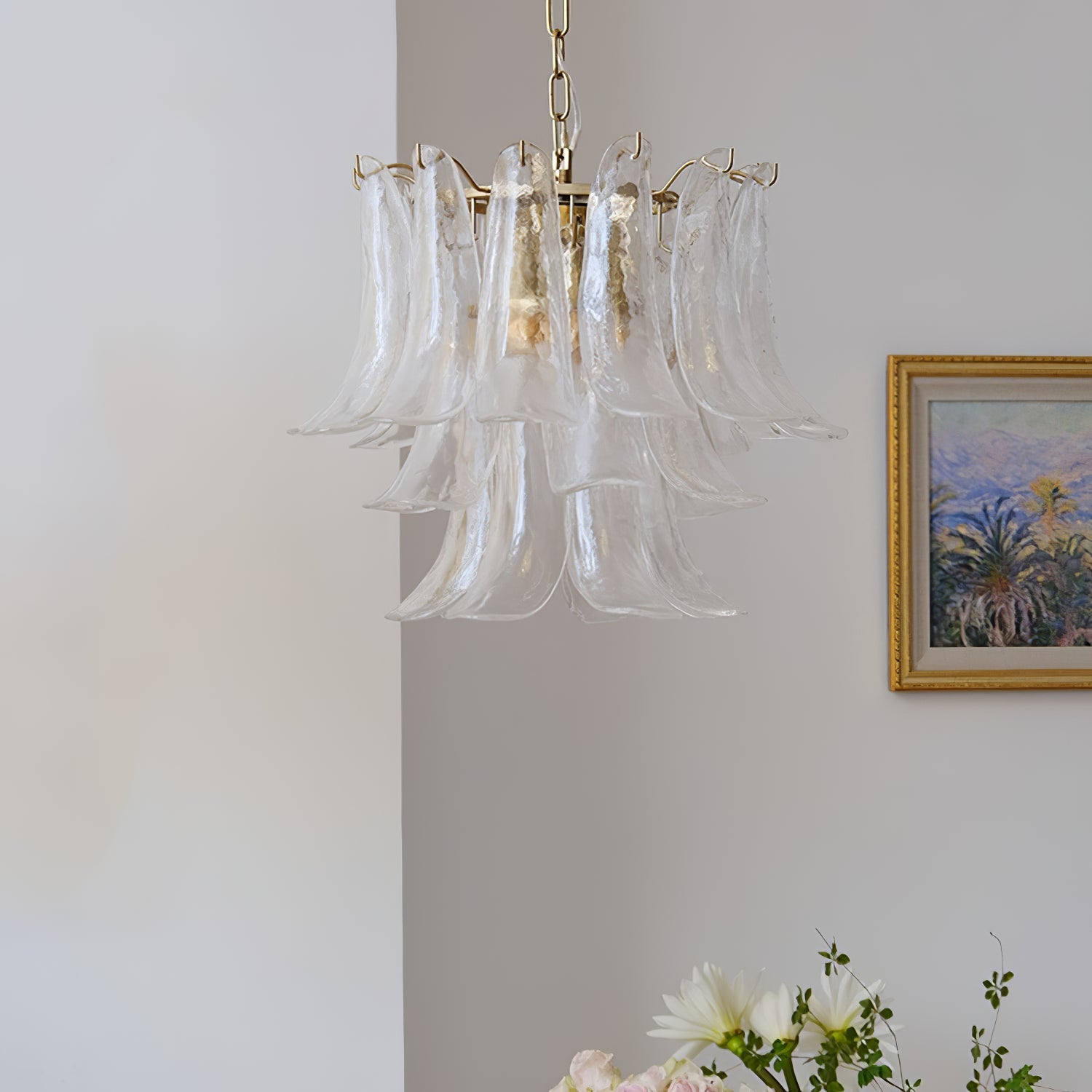 Chandelier Glass Murano 19.6 in Indoor Ceiling Light White Amber Clear Decorative Fixture | Thomler