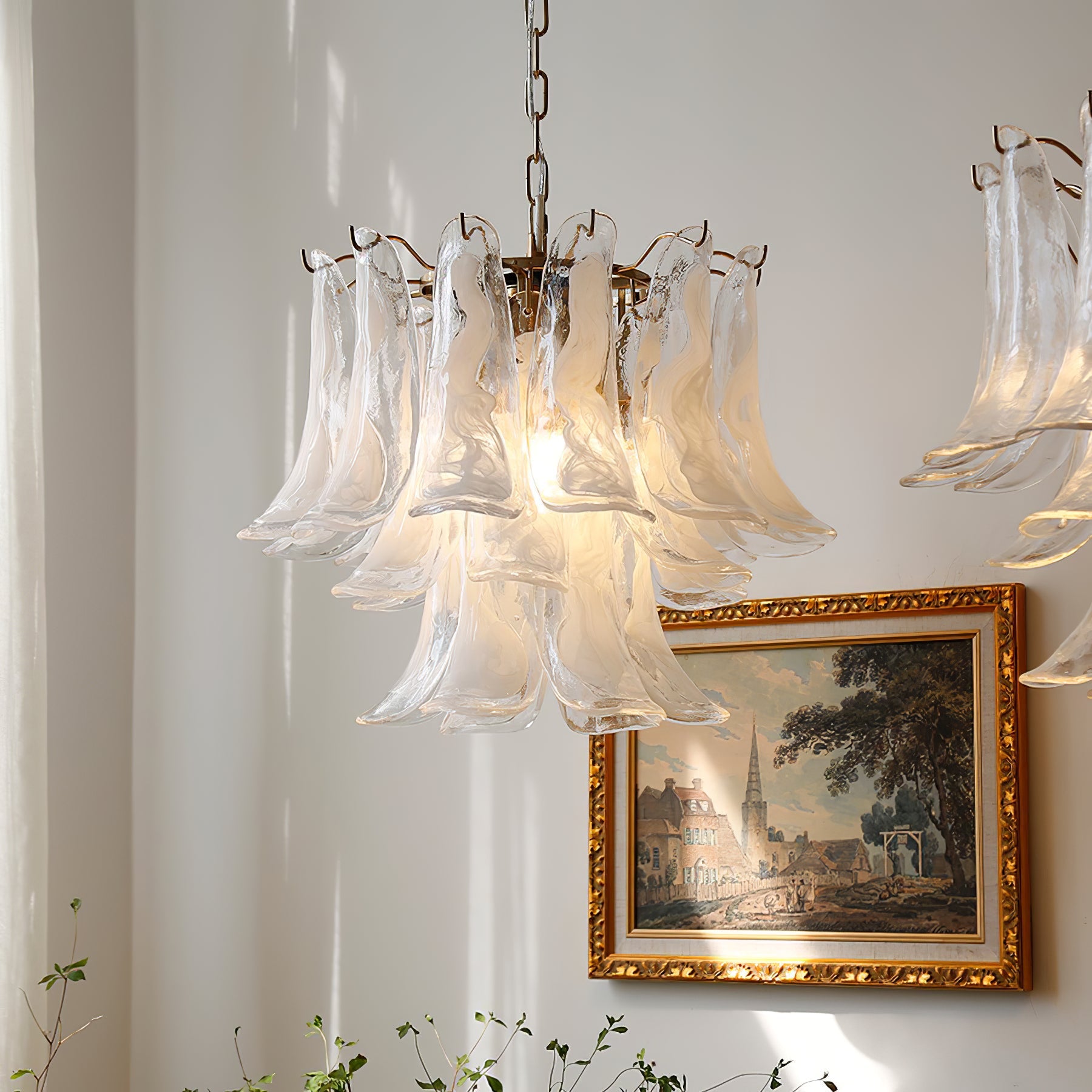 Chandelier Glass Murano 19.6 in Indoor Ceiling Light White Amber Clear Decorative Fixture | Thomler