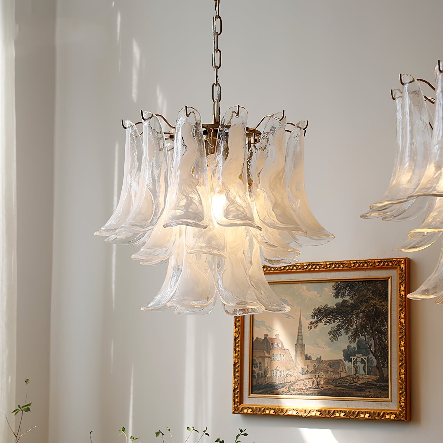 Chandelier Glass Murano 19.6 in Indoor Ceiling Light White Amber Clear Decorative Fixture | Thomler