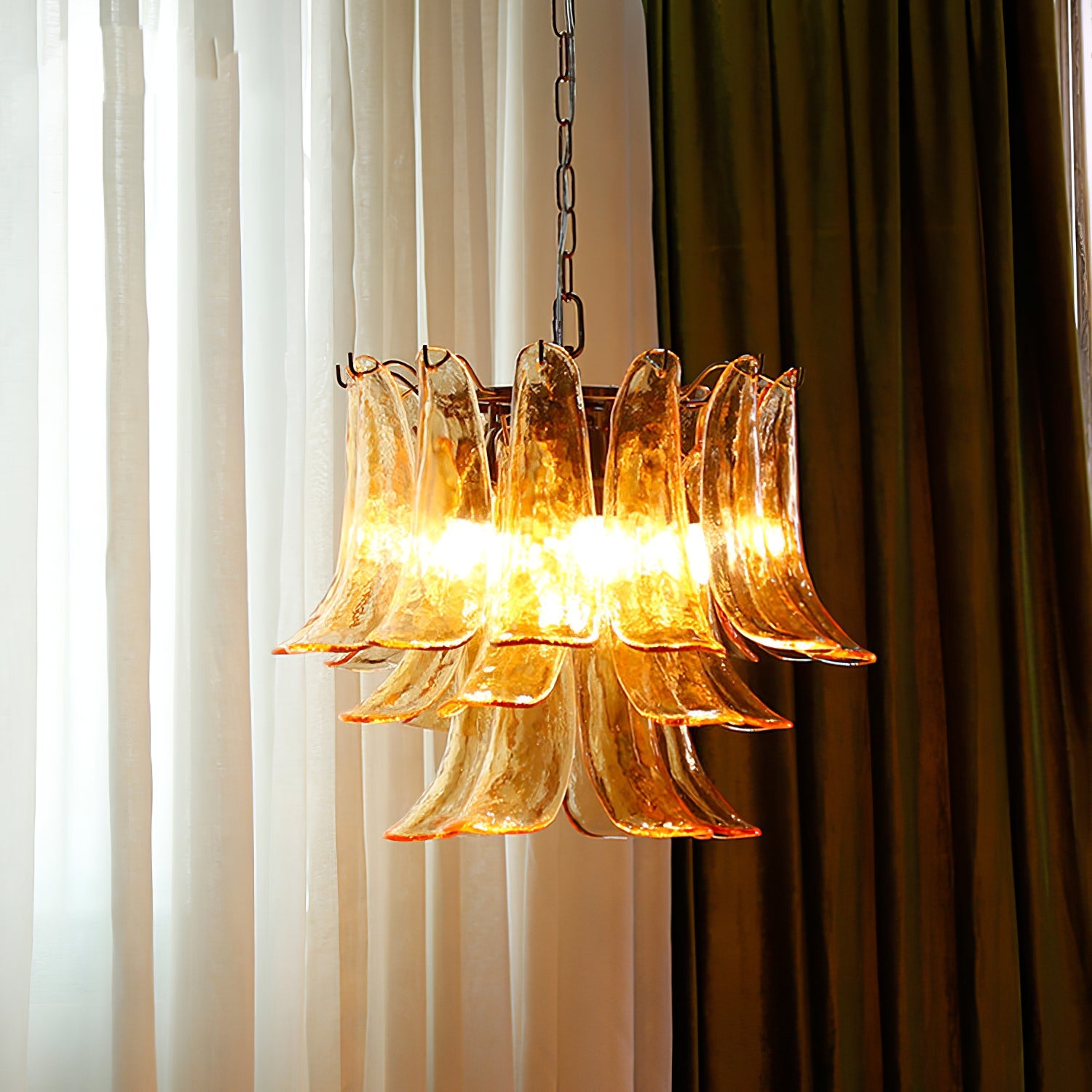 Chandelier Glass Murano 19.6 in Indoor Ceiling Light White Amber Clear Decorative Fixture | Thomler